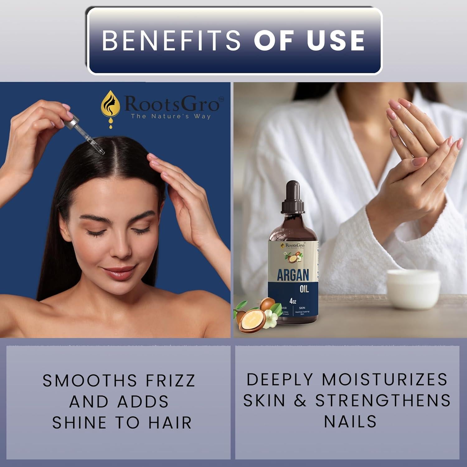 Aceite de Argán RootsGro 118 ml - Multiusos para Cabello, Piel y Uñas