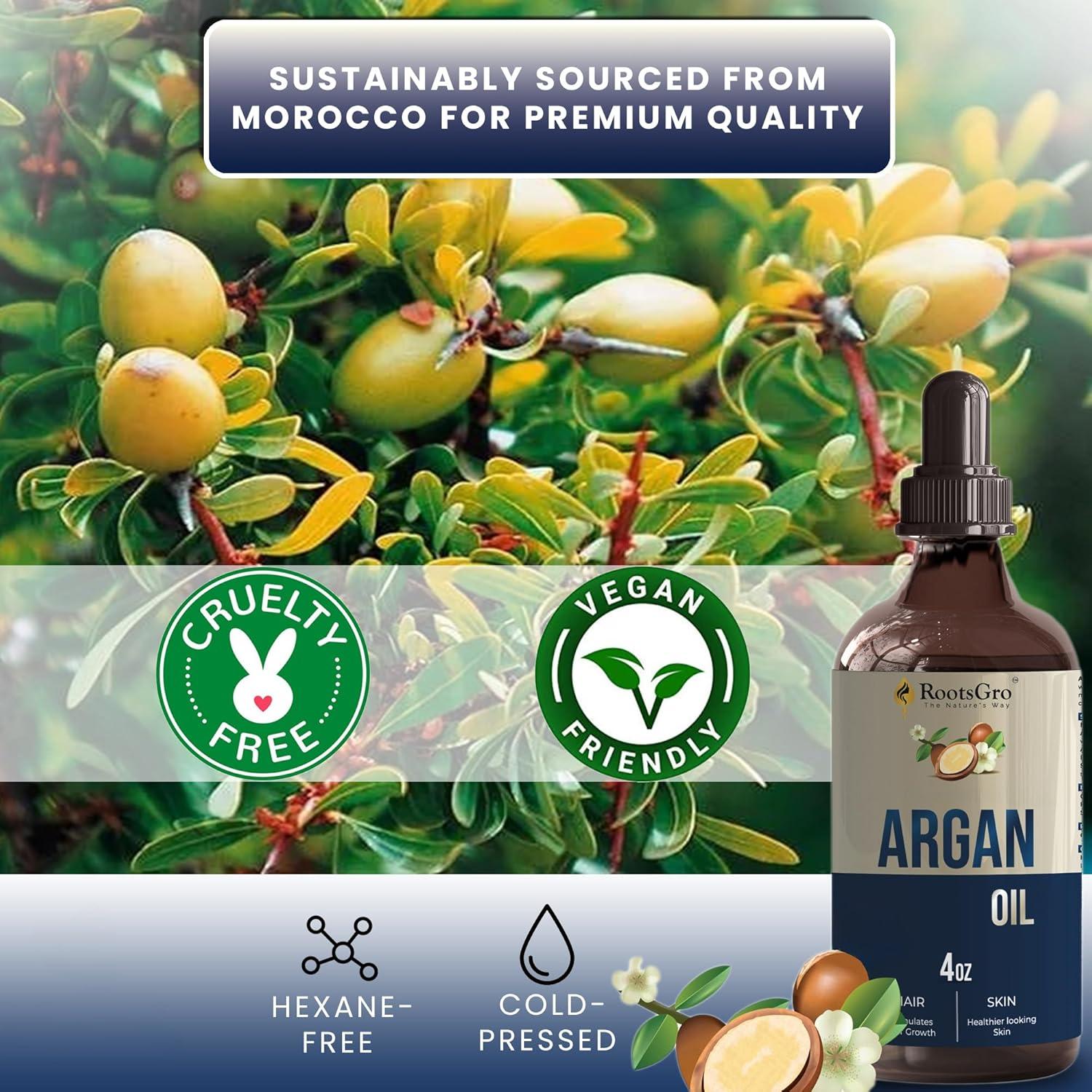 Aceite de Argán RootsGro 118 ml - Multiusos para Cabello, Piel y Uñas