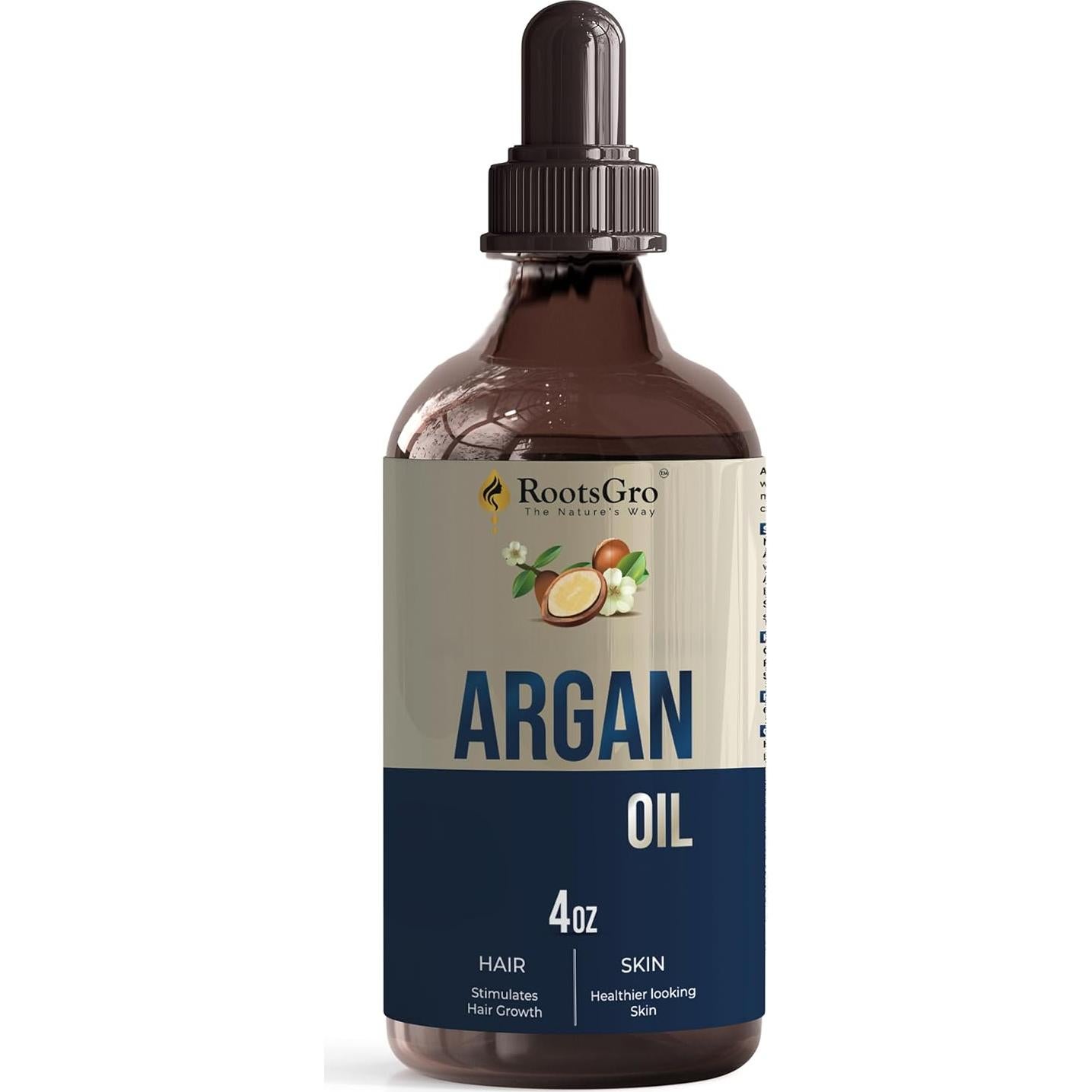 Aceite de Argán RootsGro 118 ml - Multiusos para Cabello, Piel y Uñas