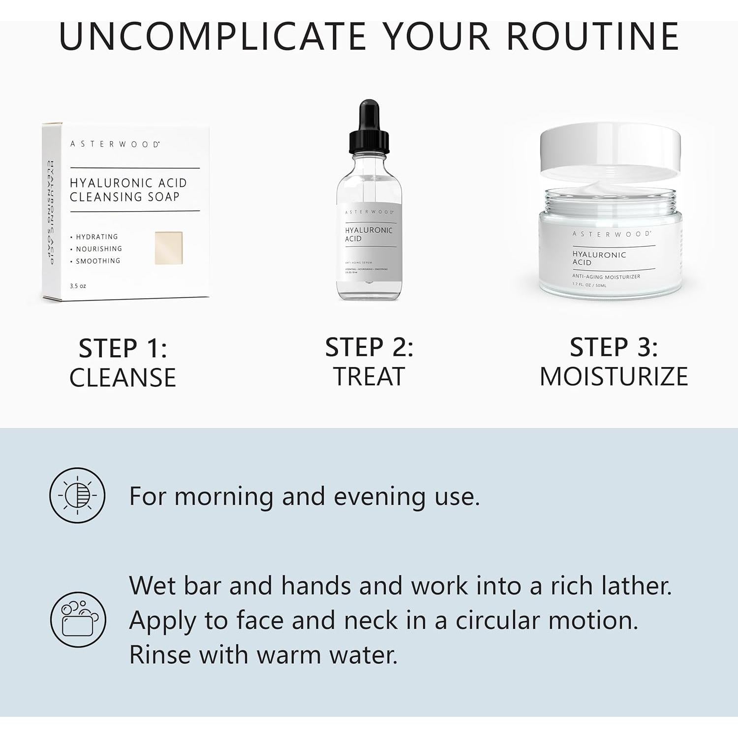 Jabón Facial Asterwood 99.22g Ácido Hialurónico Hidratante