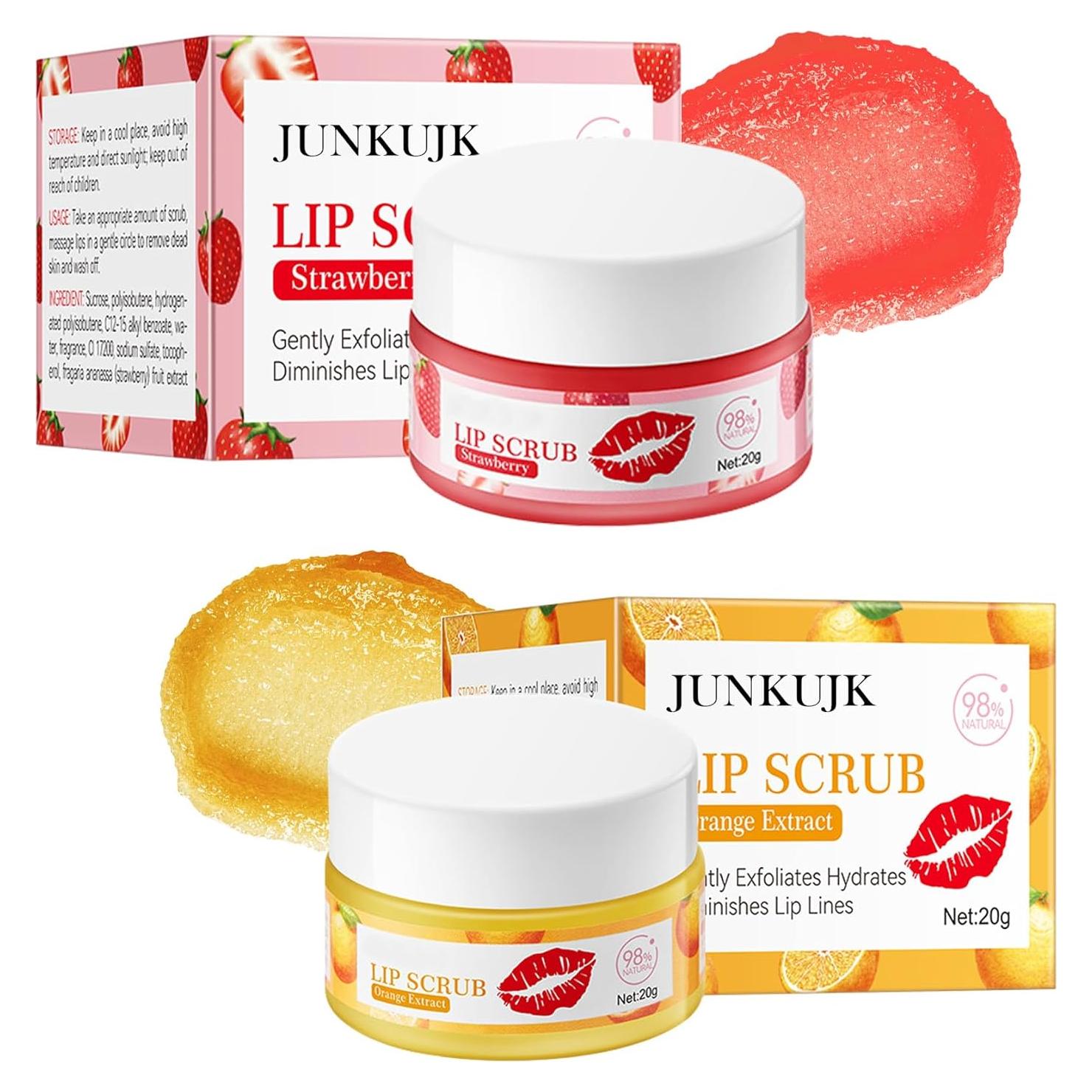 Kit Exfoliación Labial JunKuJK 2 Piezas Fresa Naranja Hidratante