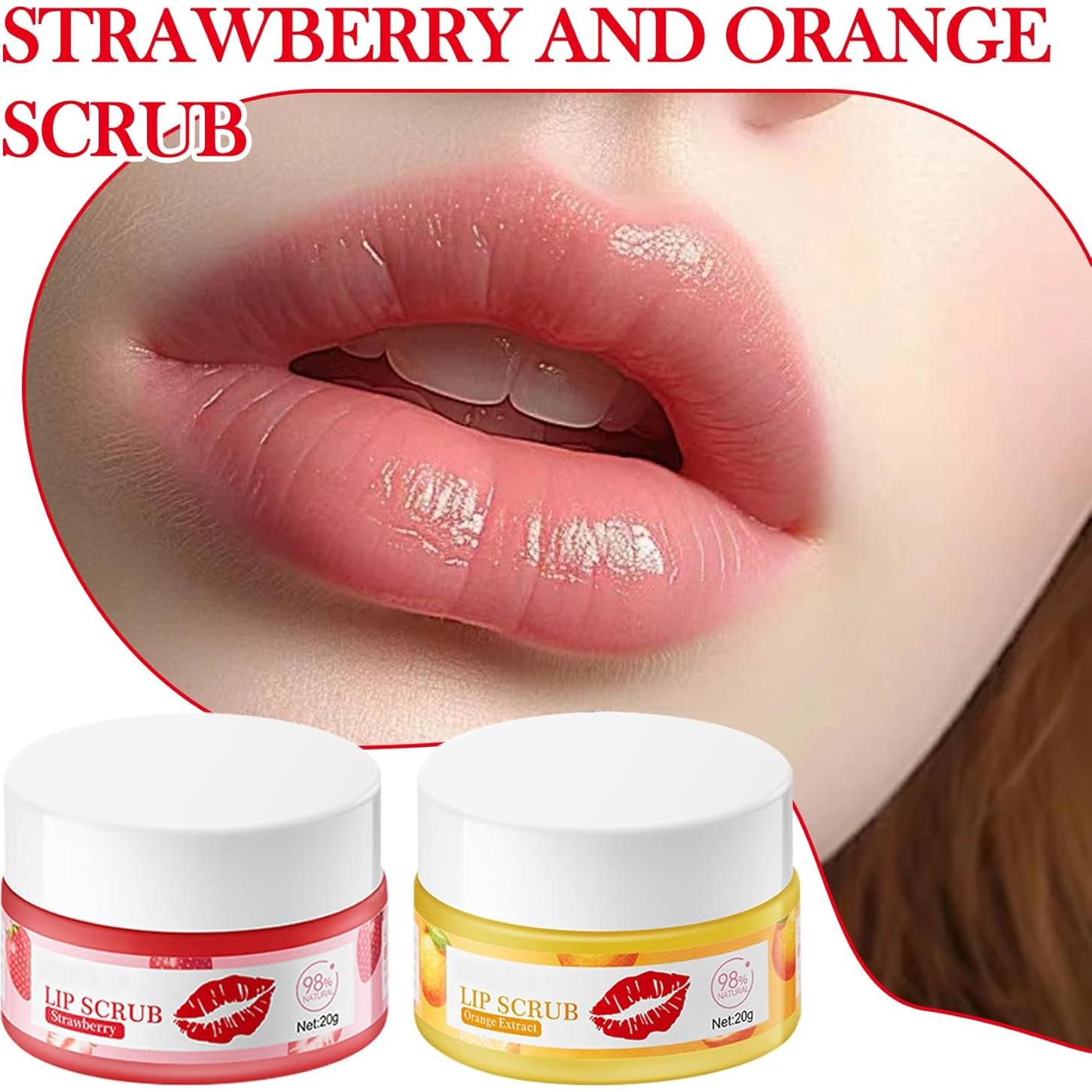 Kit Exfoliación Labial JunKuJK 2 Piezas Fresa Naranja Hidratante