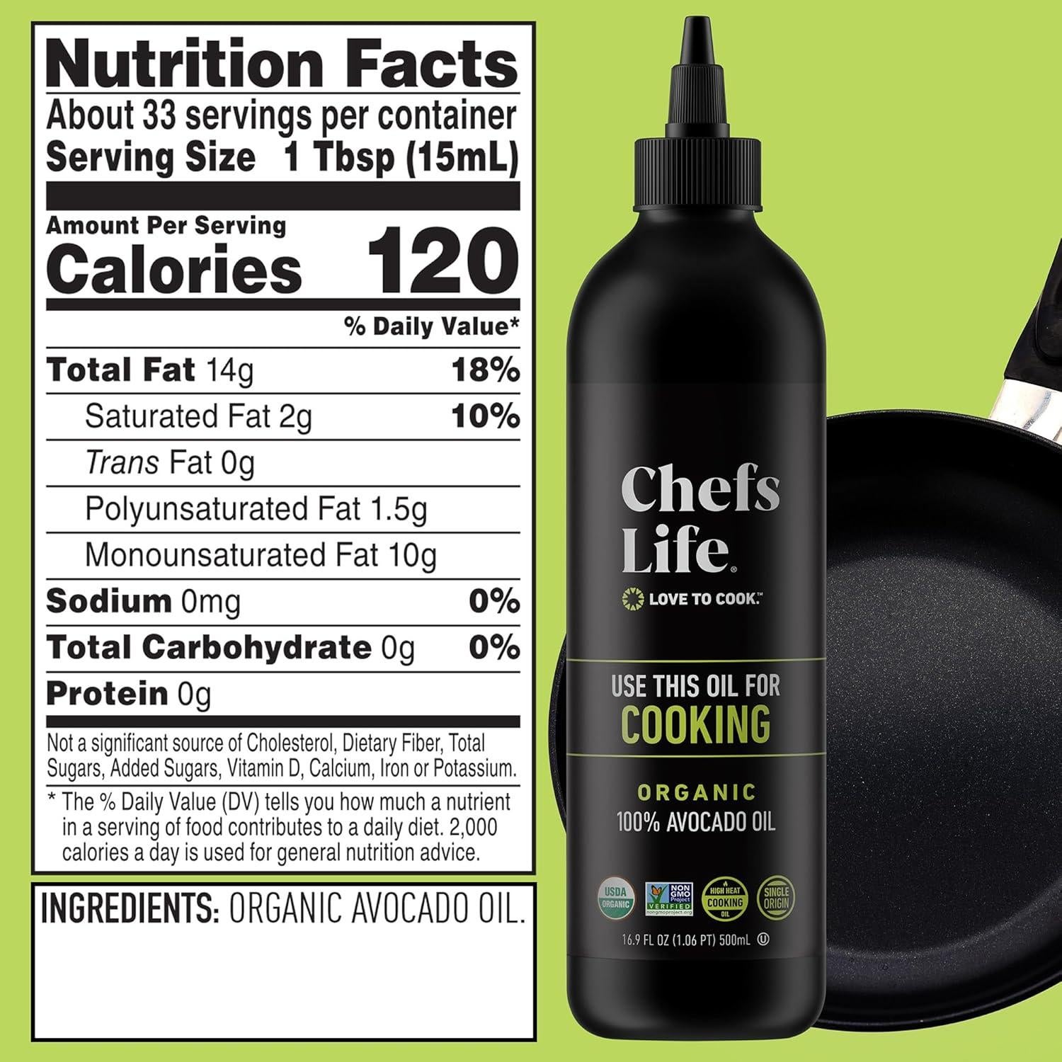 Aceite de Aguacate Orgánico Chefs Life 500ml - 100% Puro