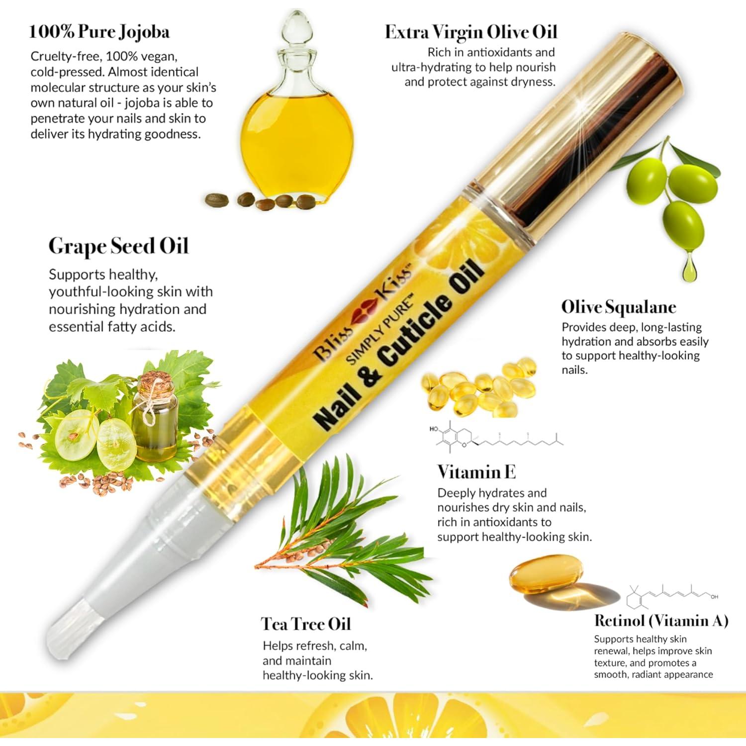 Kit de Cuidado de Uñas Bliss Kiss - 4 Bolígrafos Aceite + Lima Cristal