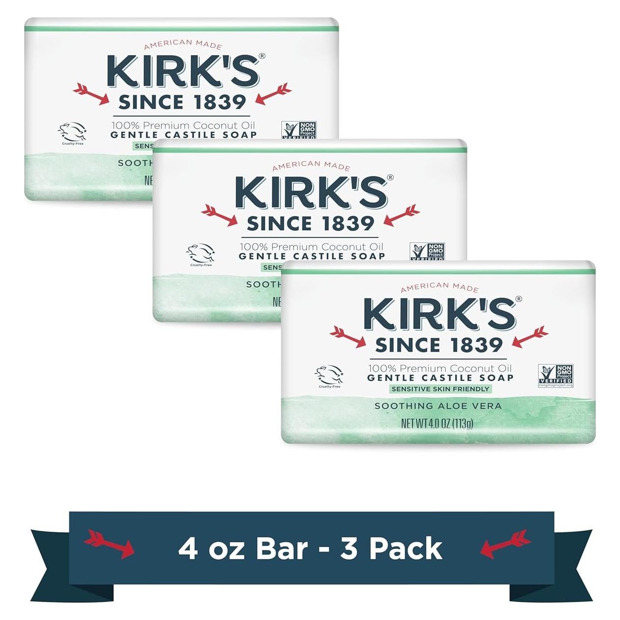 Jabón de Castile Kirk's Natural Coco y Aloe Vera 3x113g