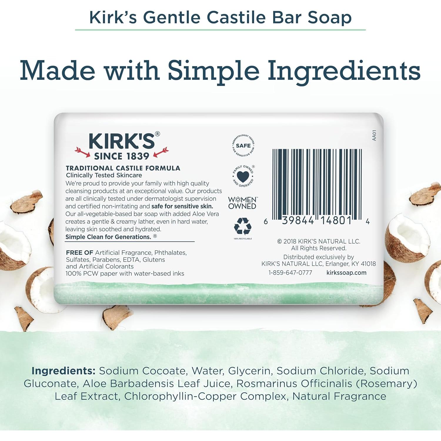 Jabón de Castile Kirk's Natural Coco y Aloe Vera 3x113g