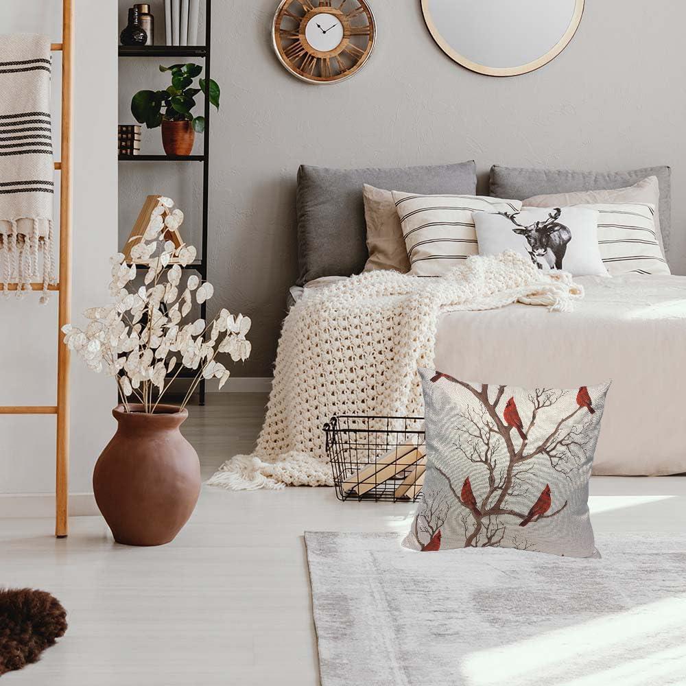 Cojín Decorativo TKS MITLAN 45x45cm Pájaro Rojo Art Deco