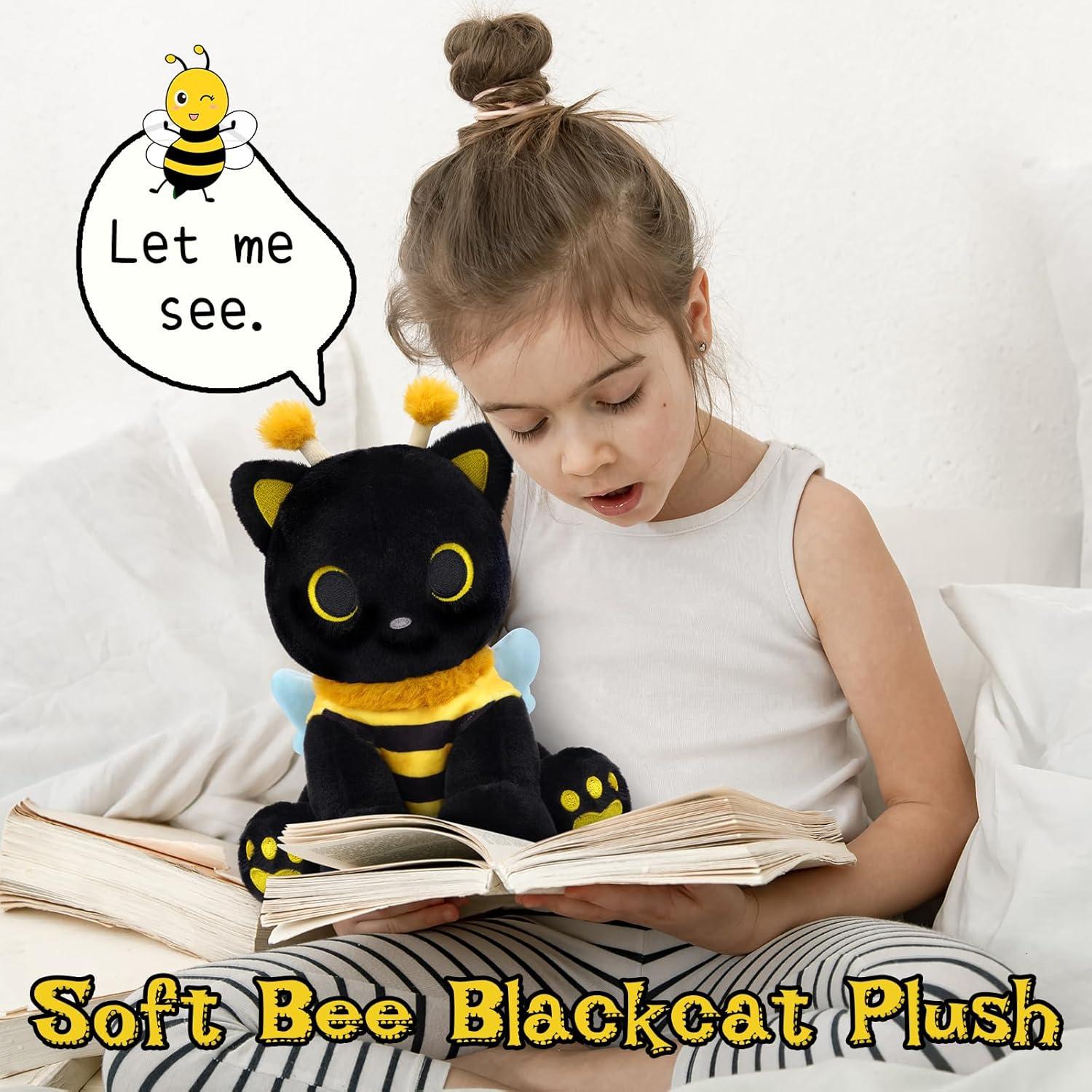 Peluche Gato Negro Kawaii 20cm con Disfraz de Abeja