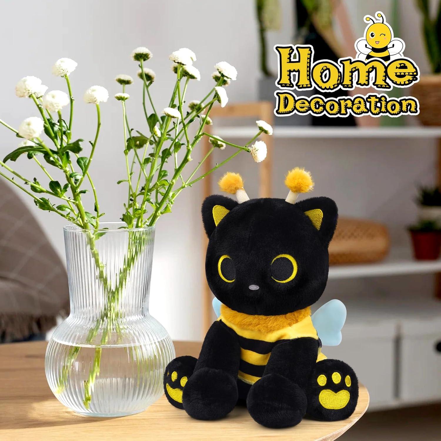 Peluche Gato Negro Kawaii 20cm con Disfraz de Abeja