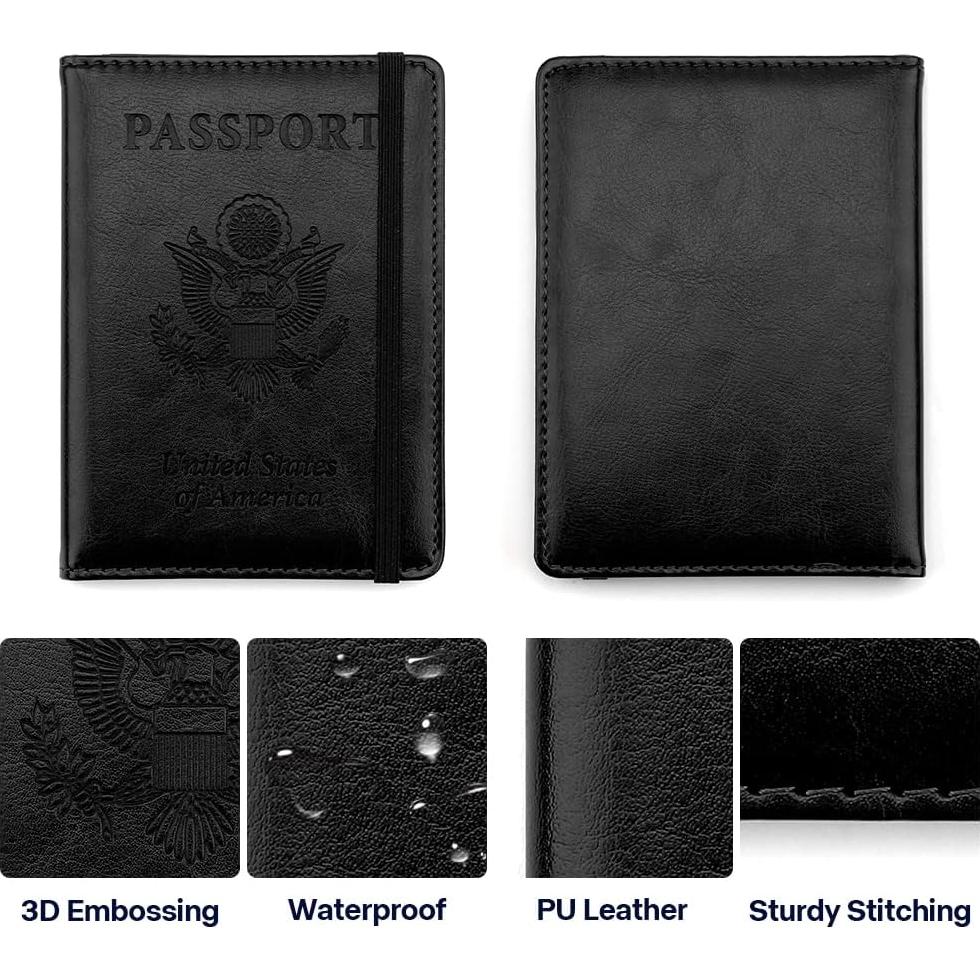 Portapasaportes de Cuero Funactu con Bloqueo RFID Negro