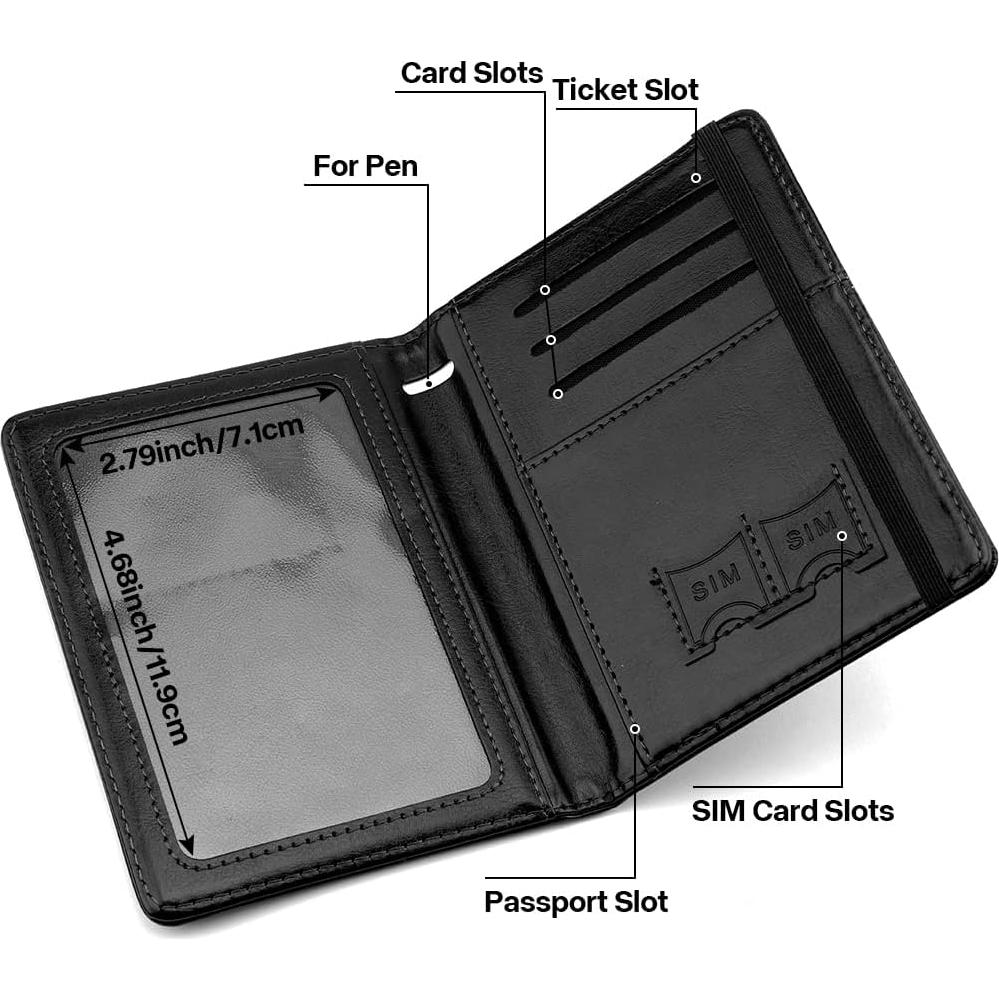 Portapasaportes de Cuero Funactu con Bloqueo RFID Negro