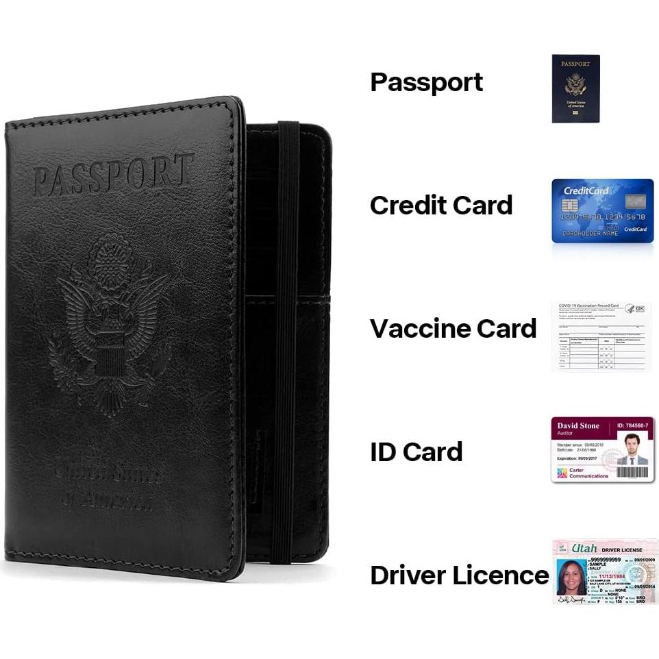 Portapasaportes de Cuero Funactu con Bloqueo RFID Negro