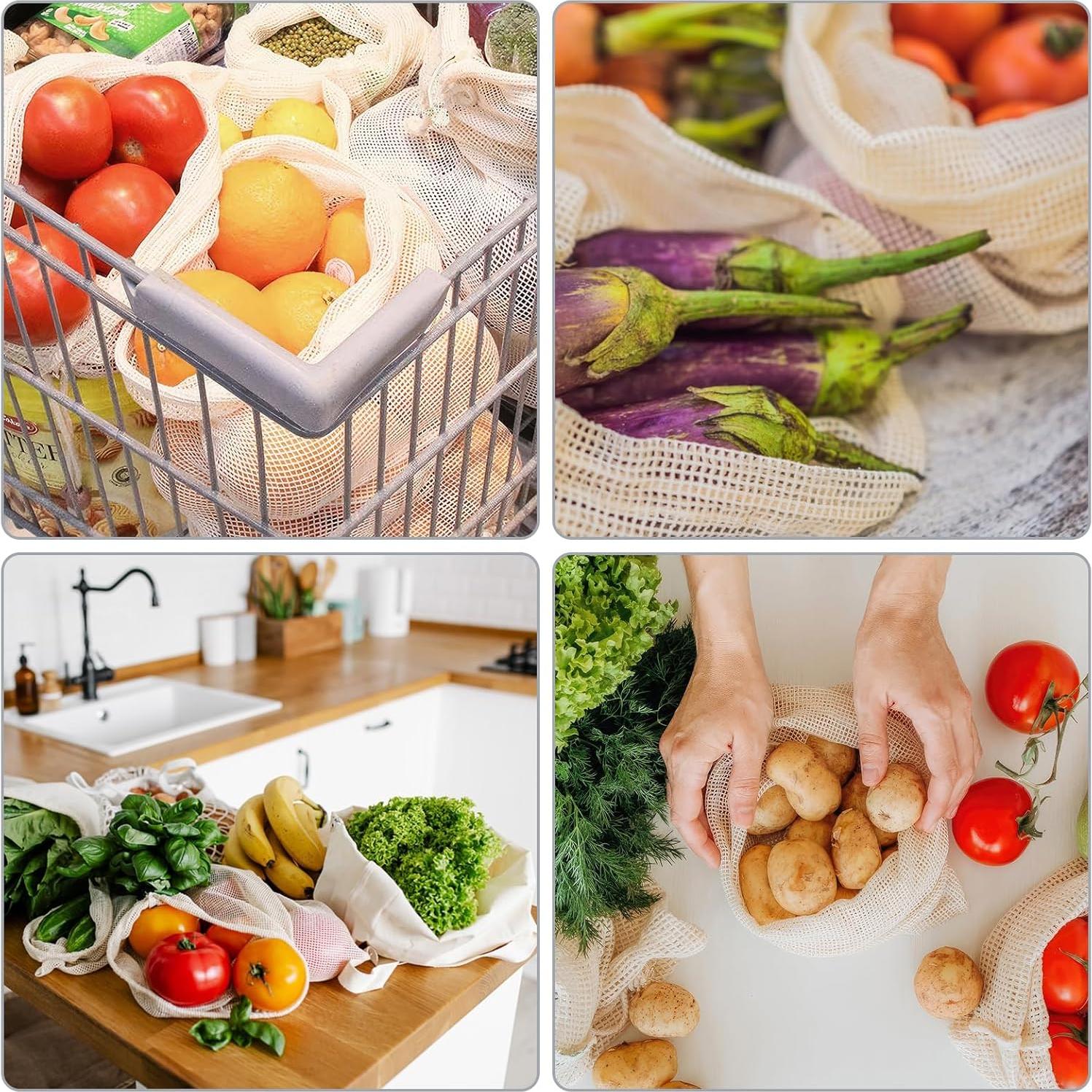 Bolsas de Produce Reutilizables HAMCSTNF - Algodón Natural, 6 Piezas