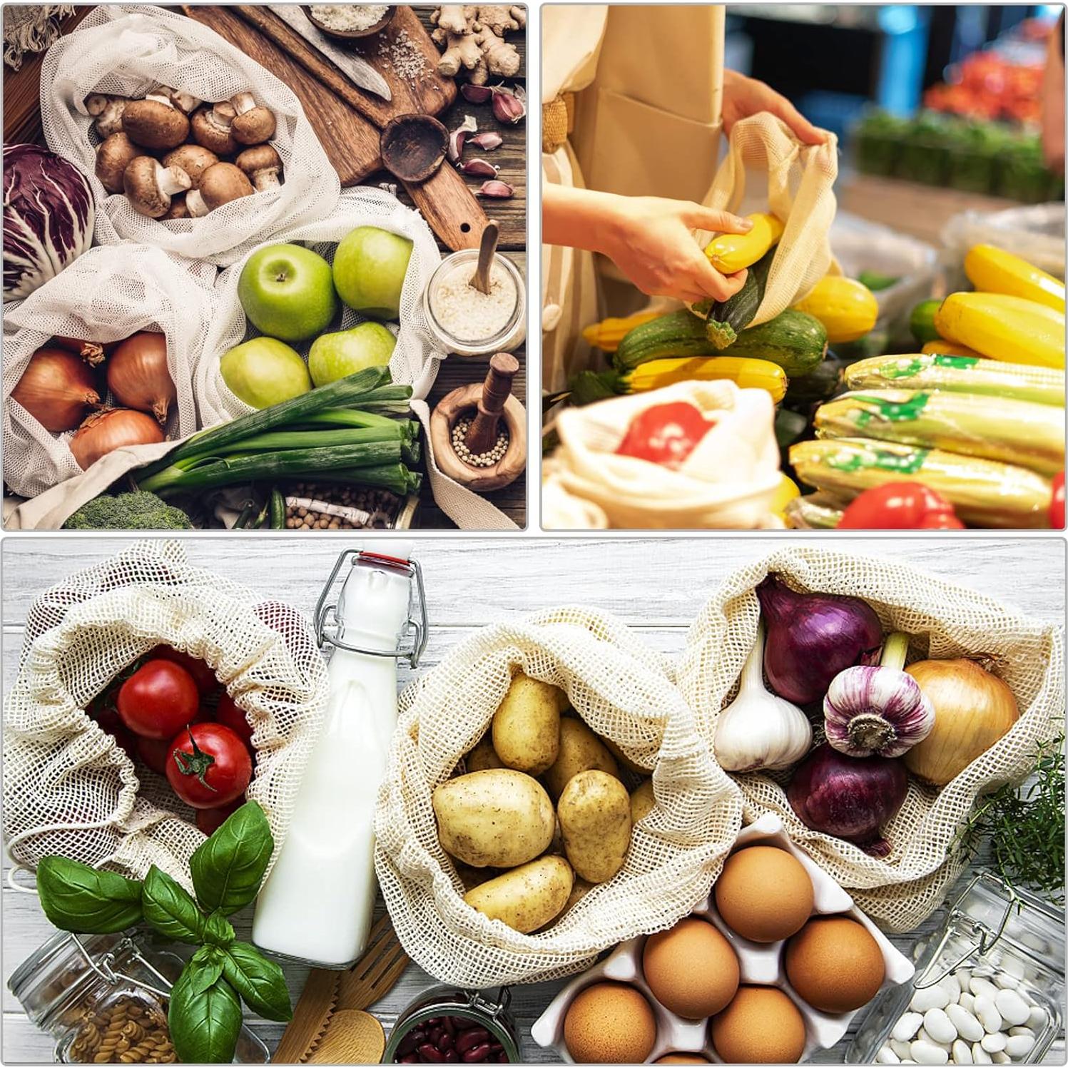 Bolsas de Produce Reutilizables HAMCSTNF - Algodón Natural, 6 Piezas