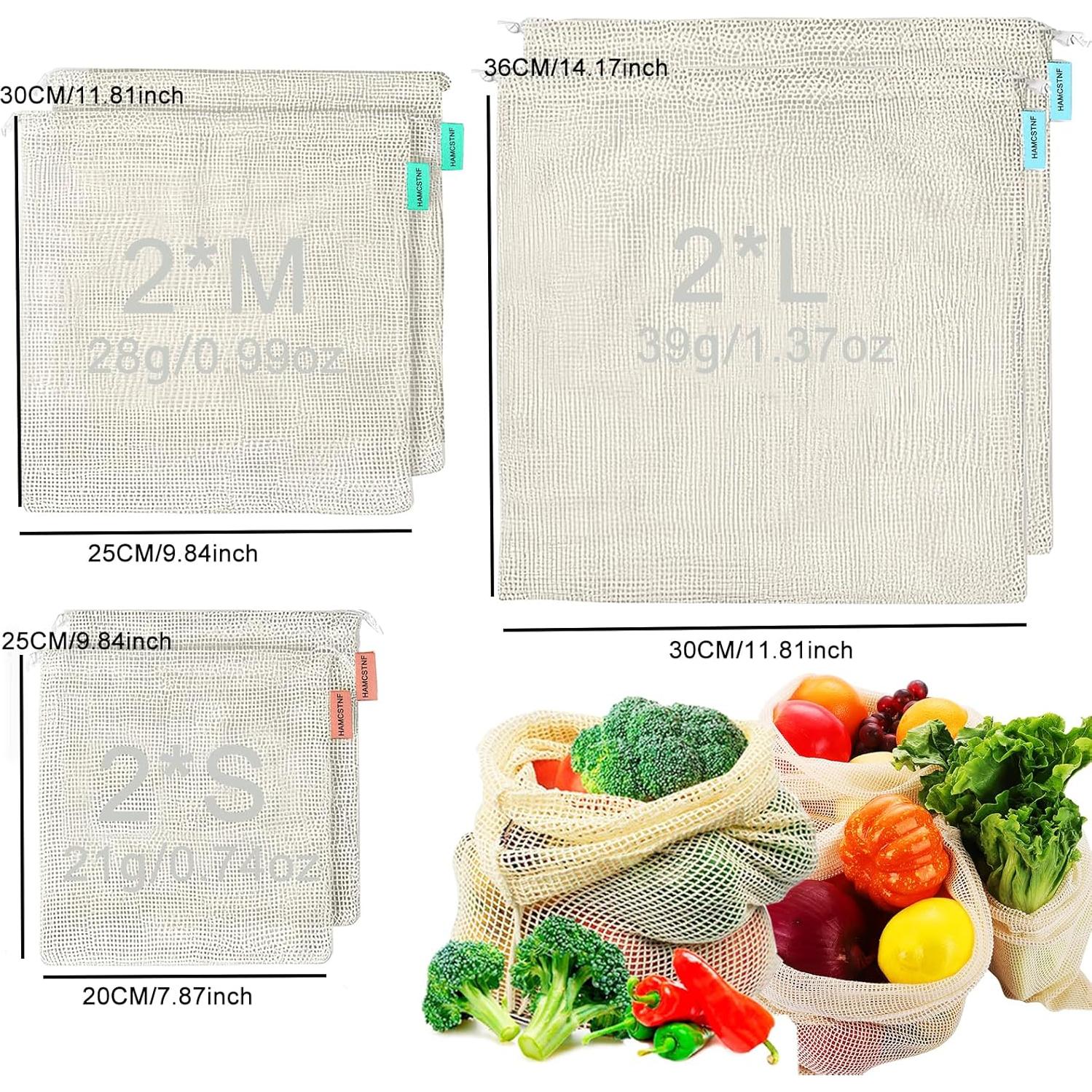 Bolsas de Produce Reutilizables HAMCSTNF - Algodón Natural, 6 Piezas