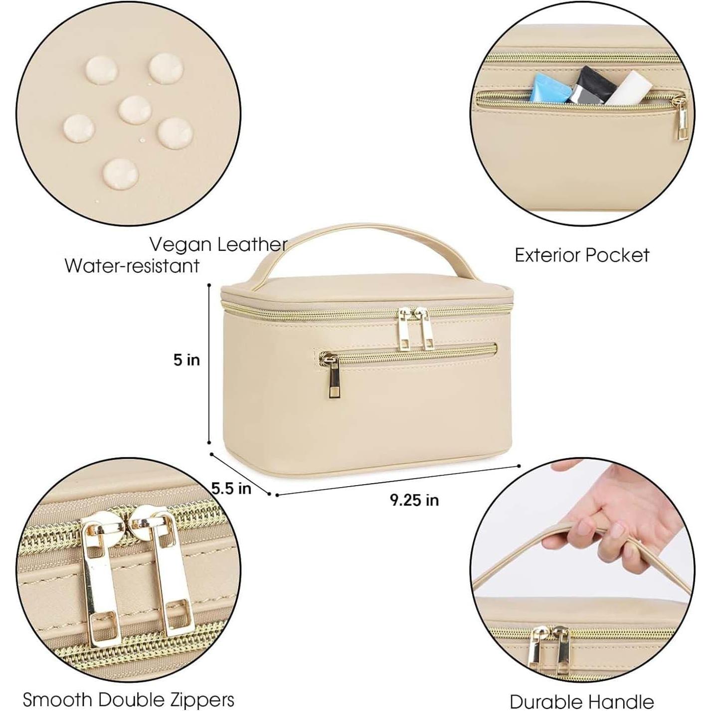 Bolsa de Maquillaje Wandering Nature Cuero Vegano Beige 23.9x14x14cm
