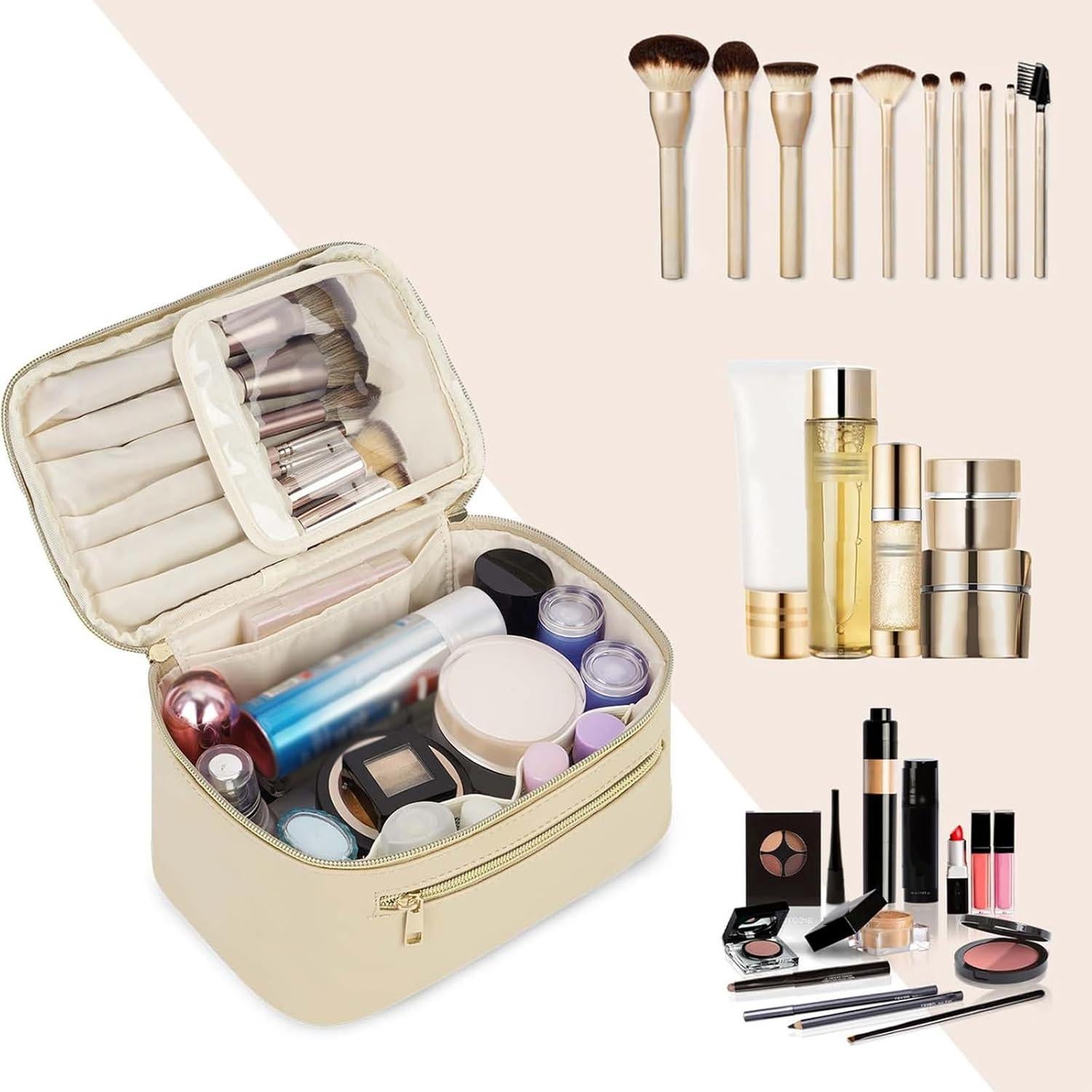 Bolsa de Maquillaje Wandering Nature Cuero Vegano Beige 23.9x14x14cm