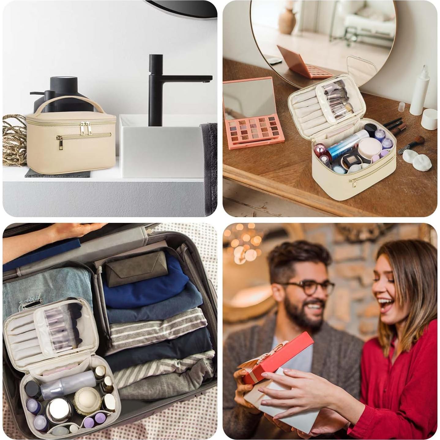 Bolsa de Maquillaje Wandering Nature Cuero Vegano Beige 23.9x14x14cm