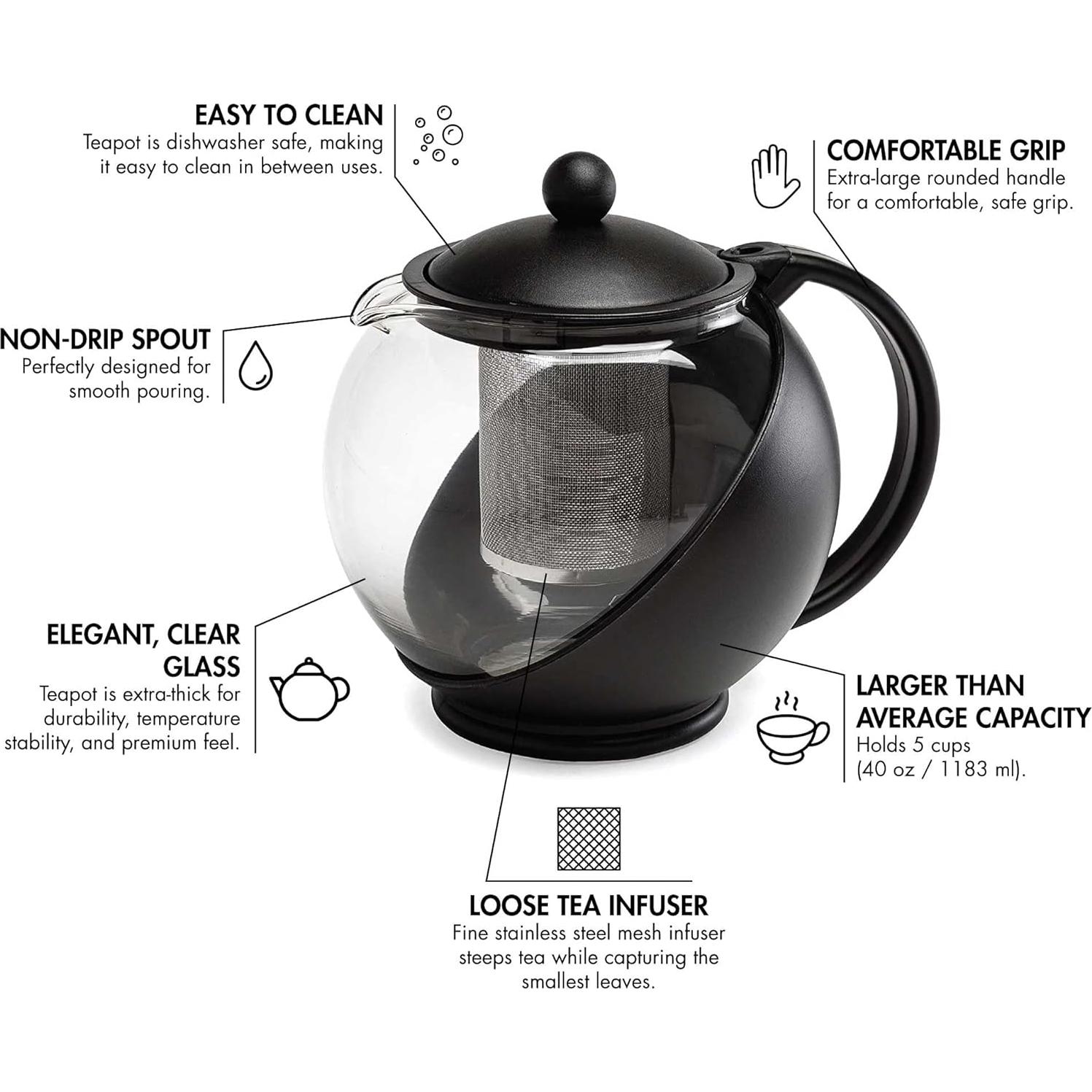 Tetera de Vidrio Primula Media Luna 1.18L con Infusor Acero