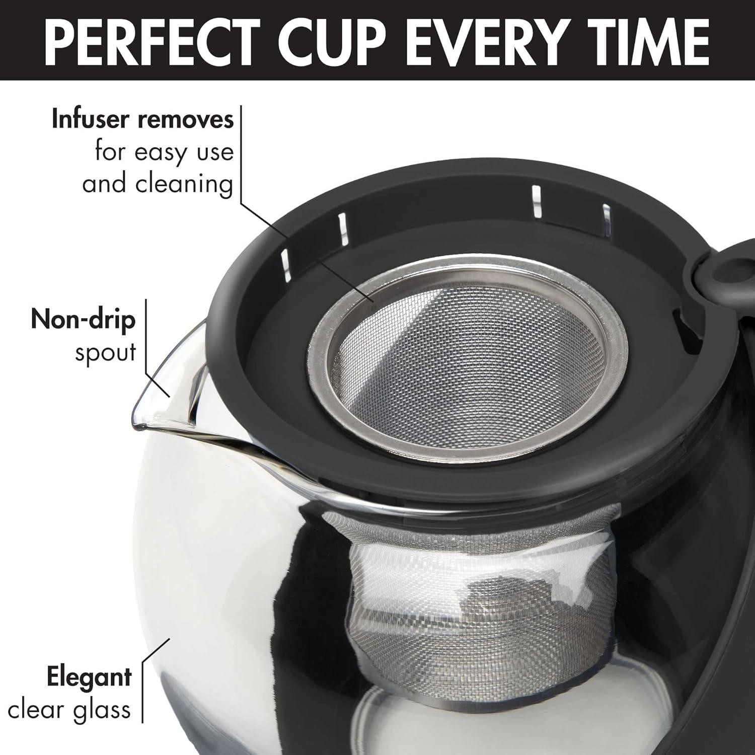 Tetera de Vidrio Primula Media Luna 1.18L con Infusor Acero