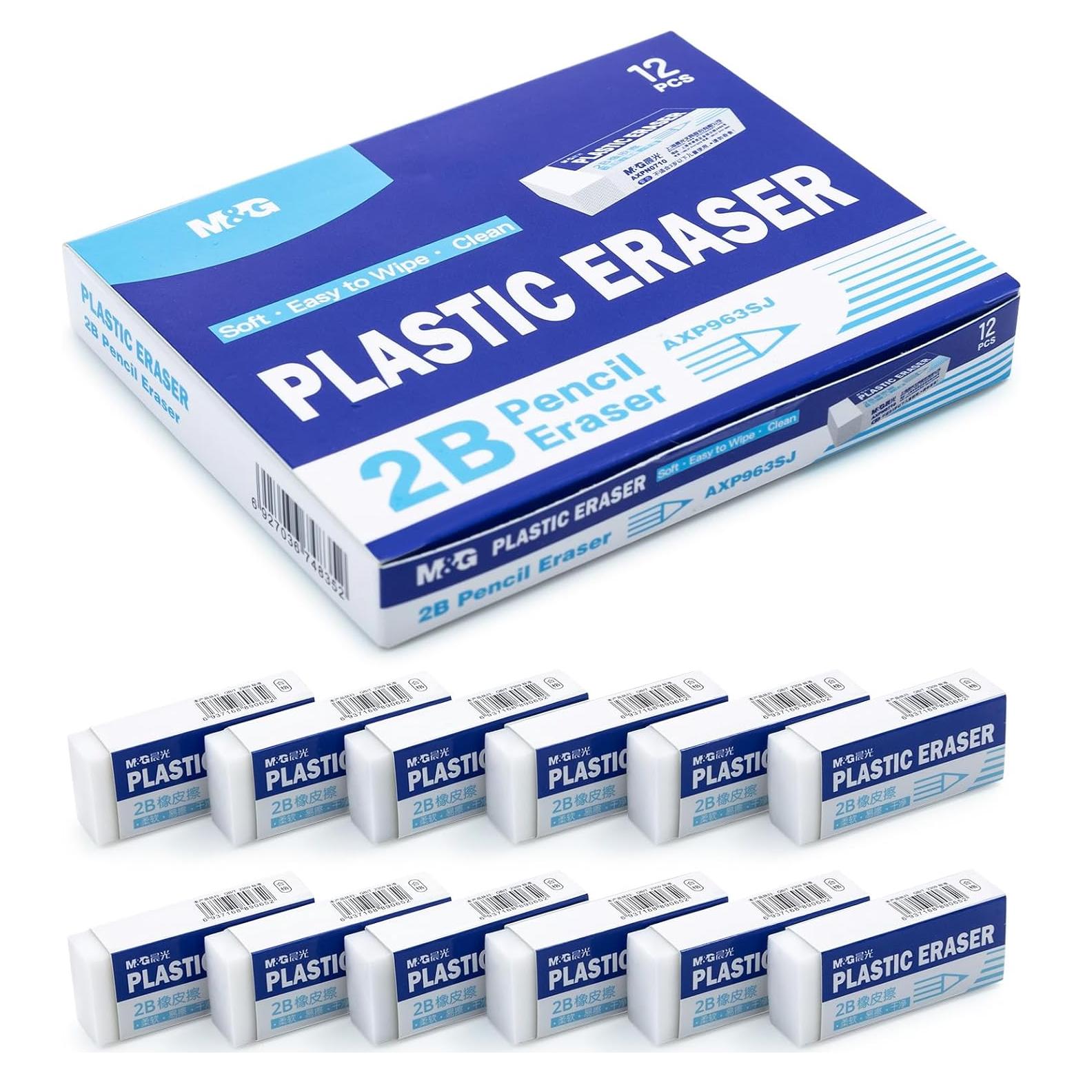 Paquete de 12 Borradores Blancos M&G 4.3x1.7cm para Oficina