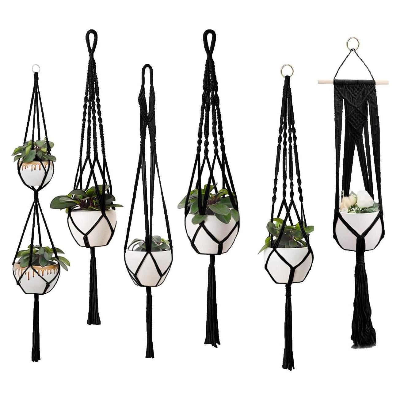 Soportes de Macramé para Plantas Feedee - Paquete de 6, Negro, Algodón