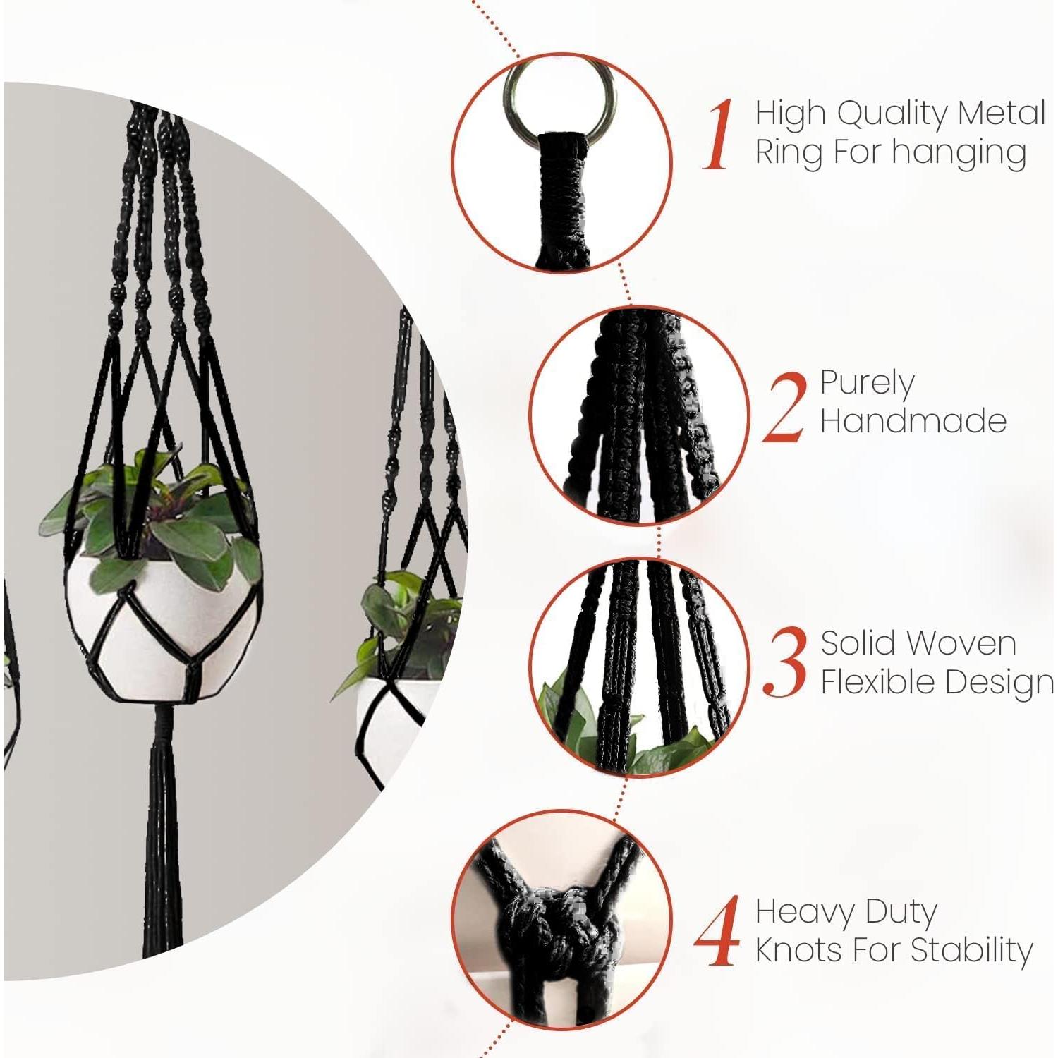 Soportes de Macramé para Plantas Feedee - Paquete de 6, Negro, Algodón