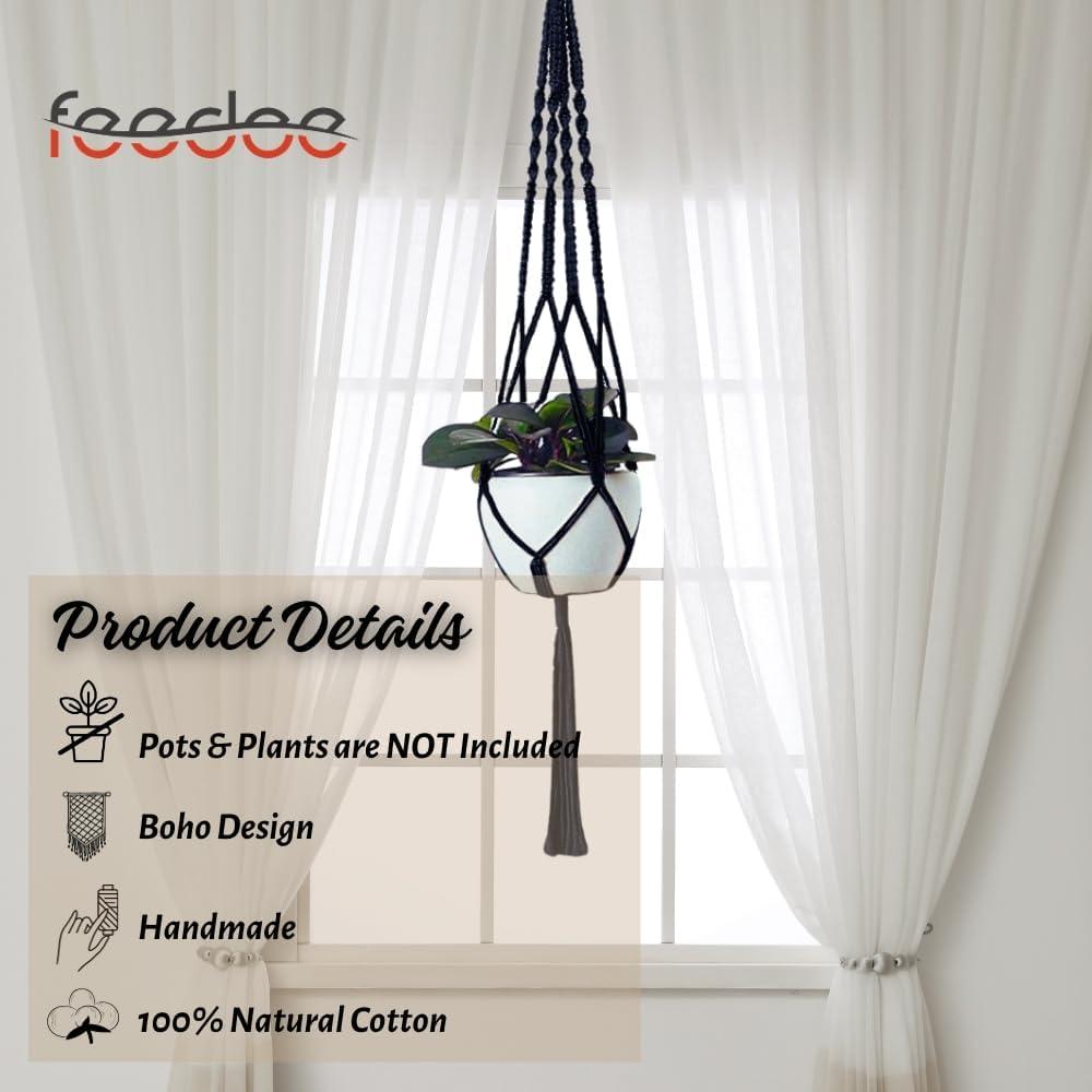 Soportes de Macramé para Plantas Feedee - Paquete de 6, Negro, Algodón