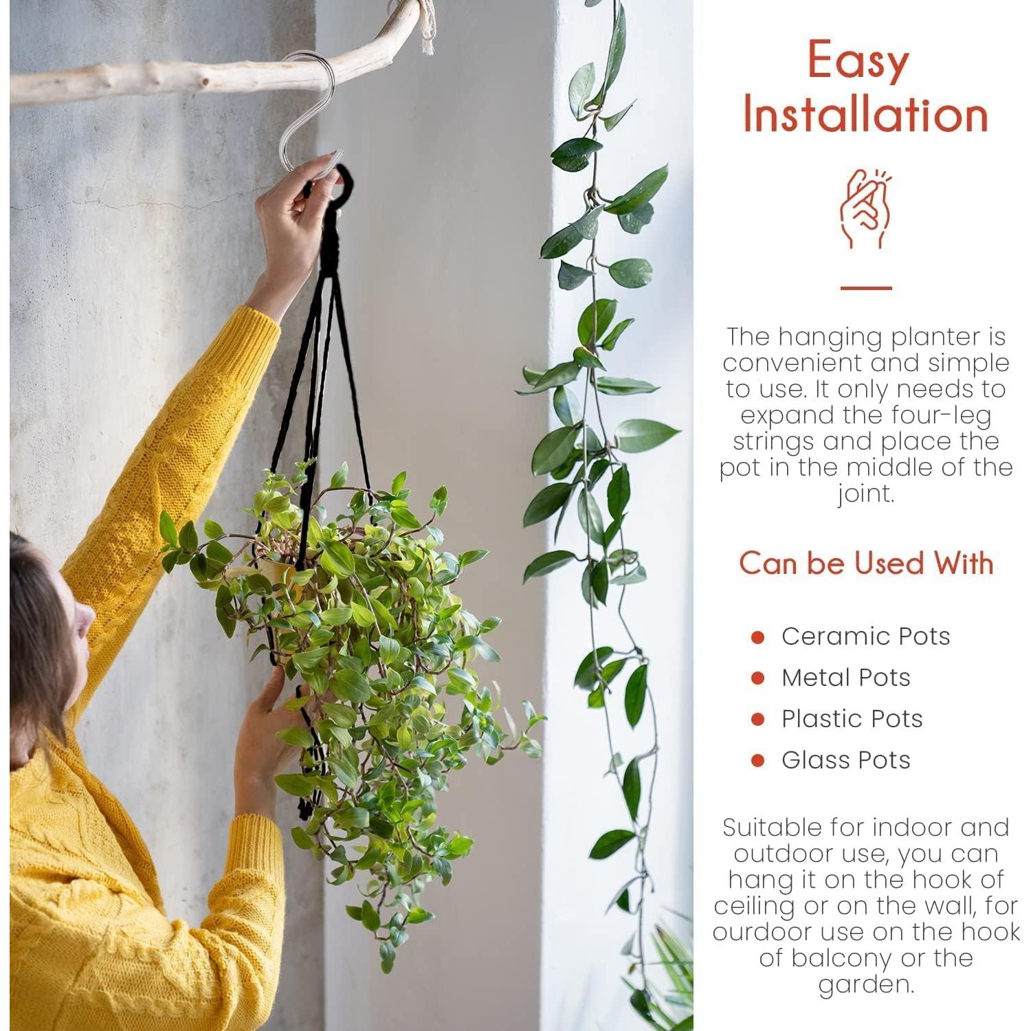 Soportes de Macramé para Plantas Feedee - Paquete de 6, Negro, Algodón