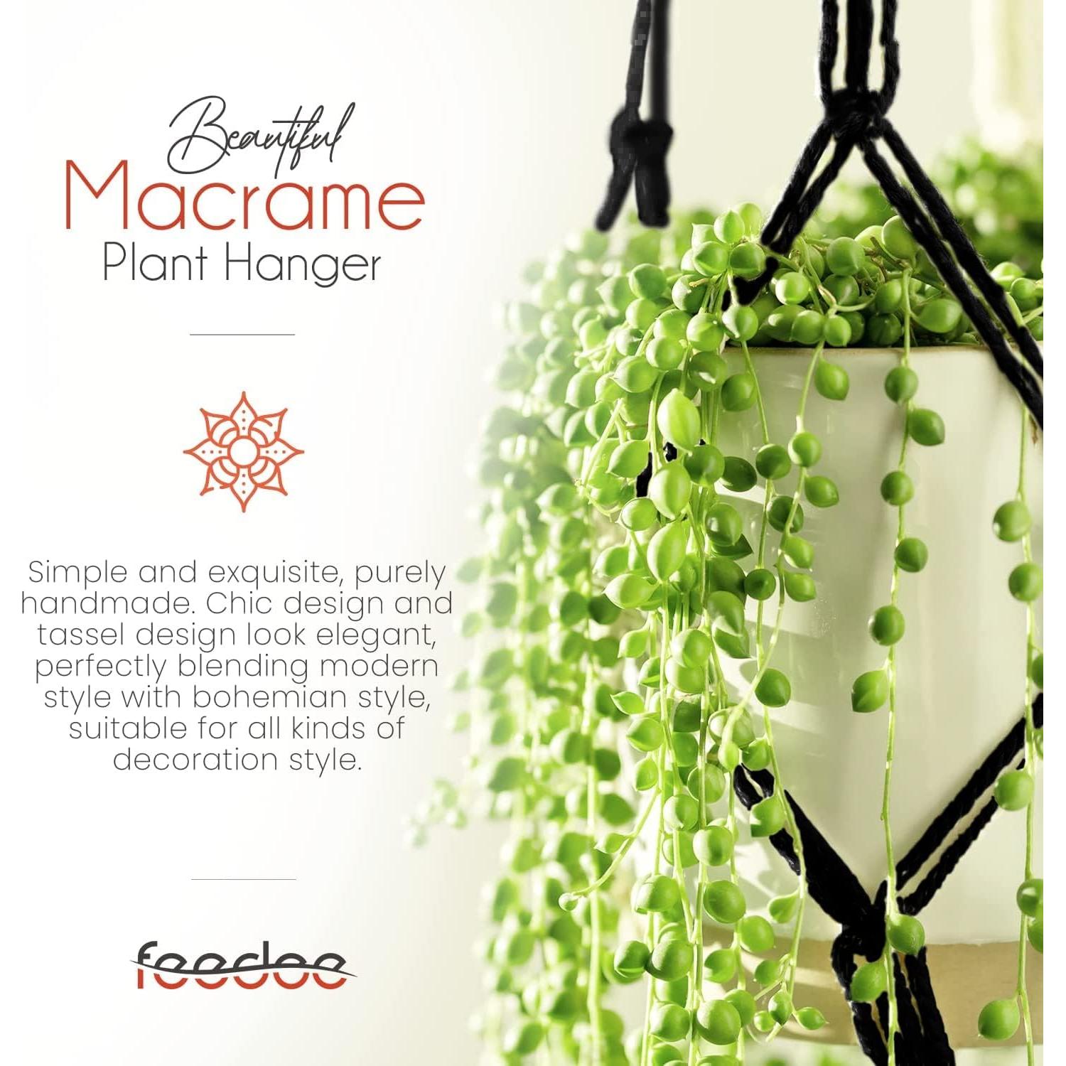 Soportes de Macramé para Plantas Feedee - Paquete de 6, Negro, Algodón