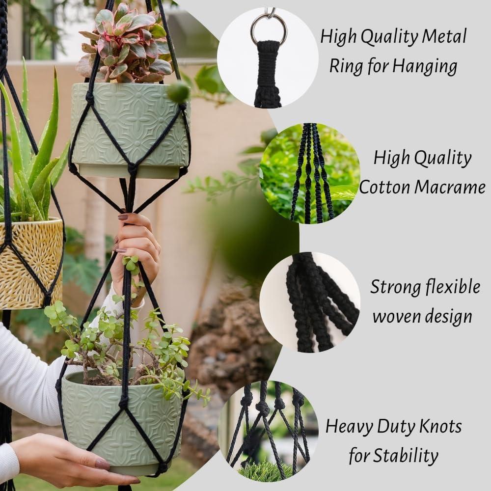 Soportes de Macramé para Plantas Feedee - Paquete de 6, Negro, Algodón