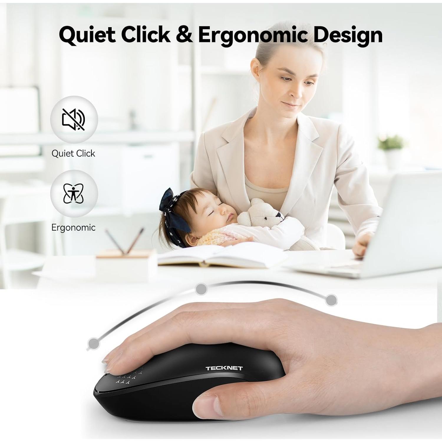 Ratón Inalámbrico TECKNET Negro 2.4G Silencioso 800/1200/1600 DPI