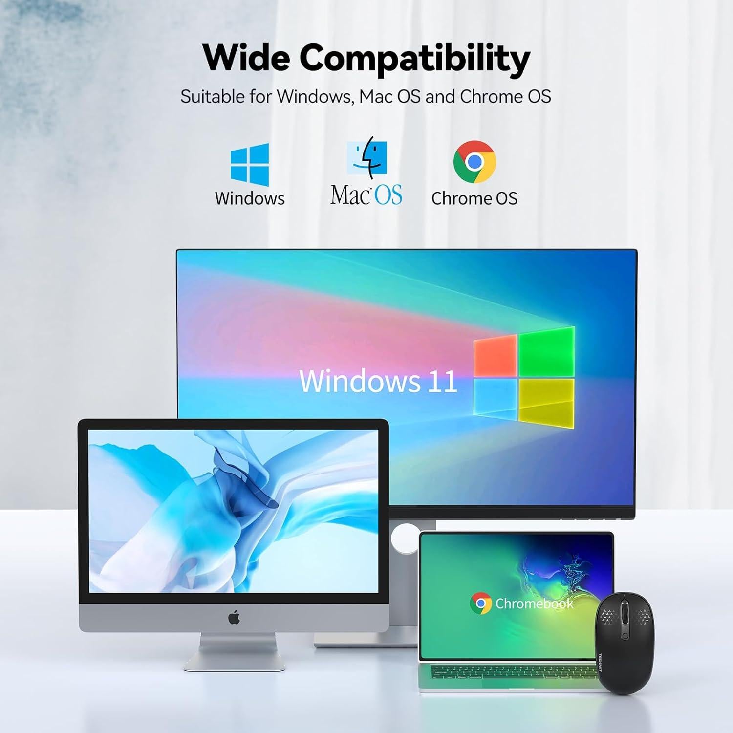 Ratón Inalámbrico TECKNET Negro 2.4G Silencioso 800/1200/1600 DPI