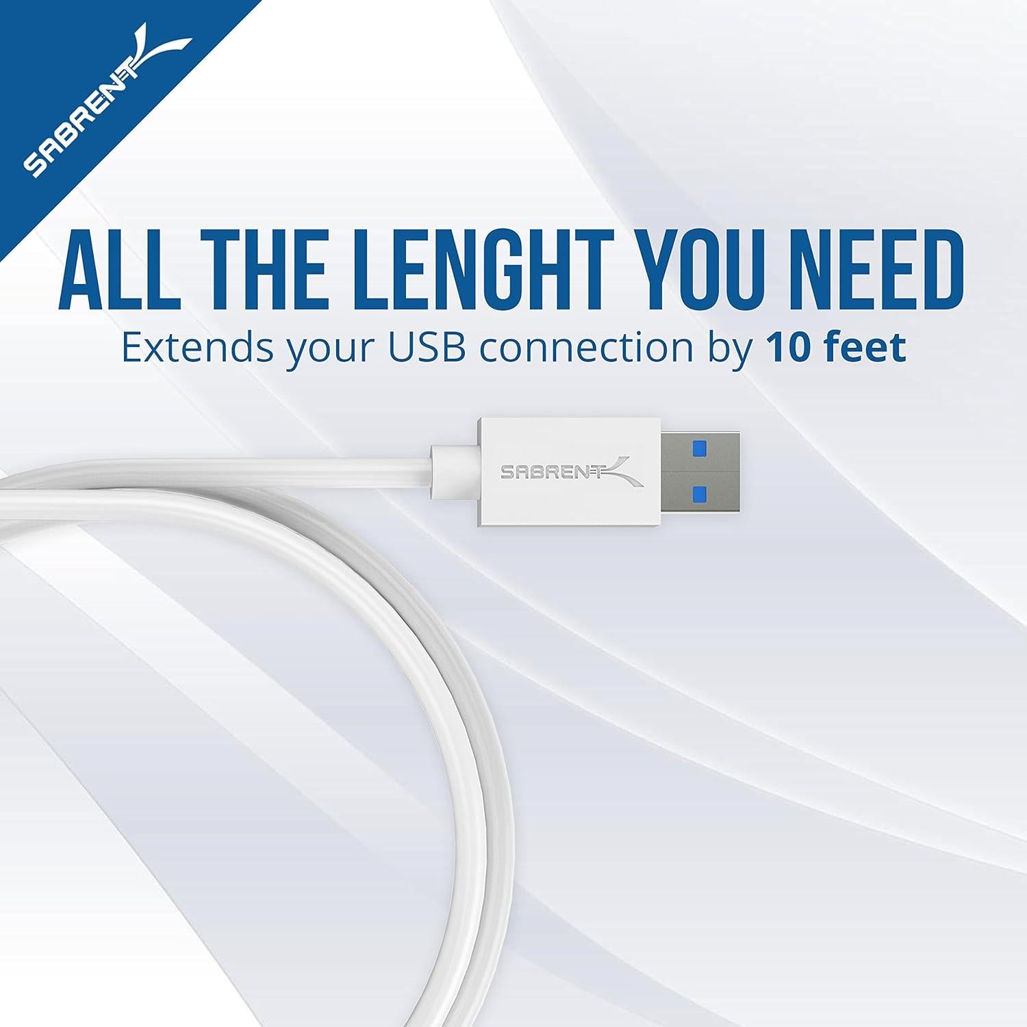 Cable de Extensión USB 3.0 Sabrent 3.05m A-Macho a A-Hembra Blanco