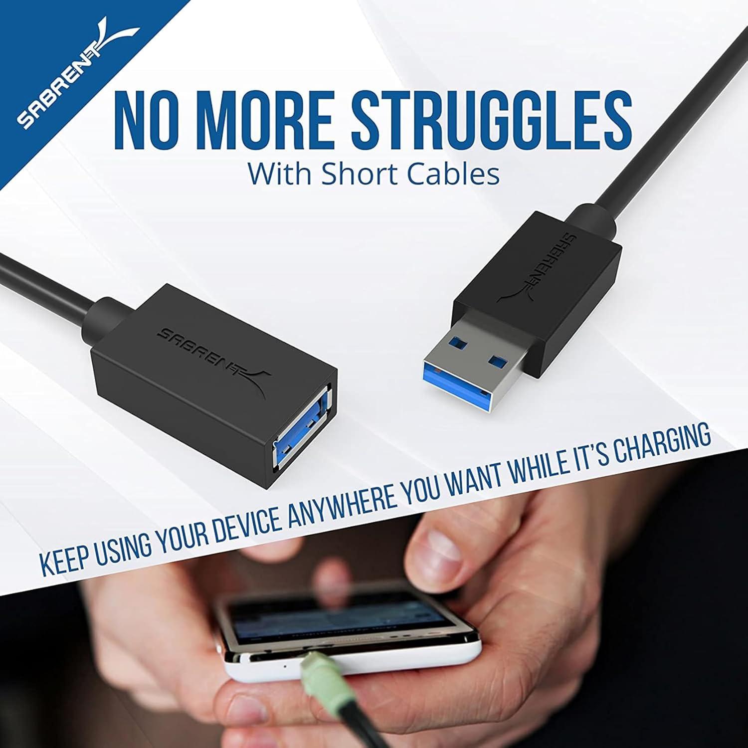 Cable de Extensión USB 3.0 Sabrent 0.91m A Macho a Hembra Negro