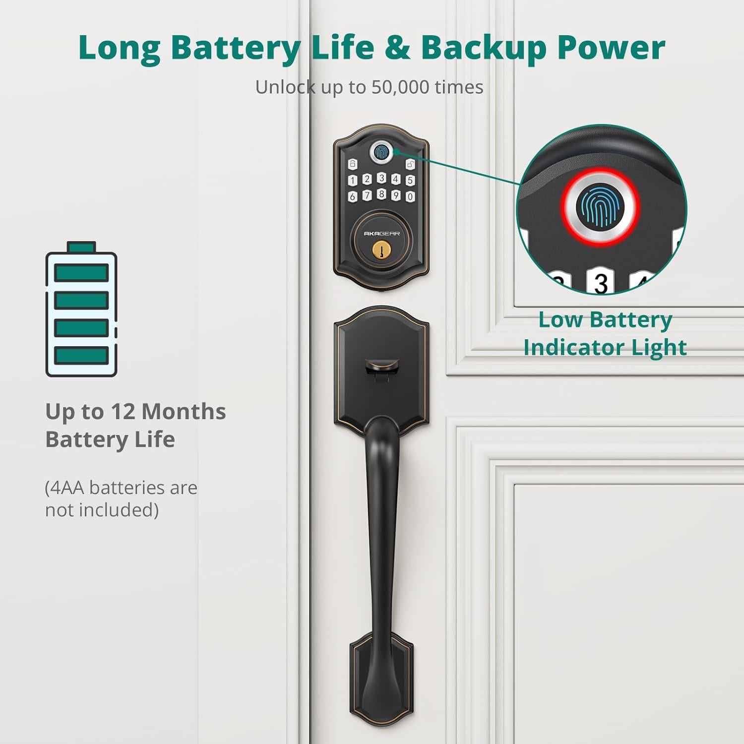 Cerradura Inteligente Biométrica AkaGear DS10 con Manija - Bronce Aceitado