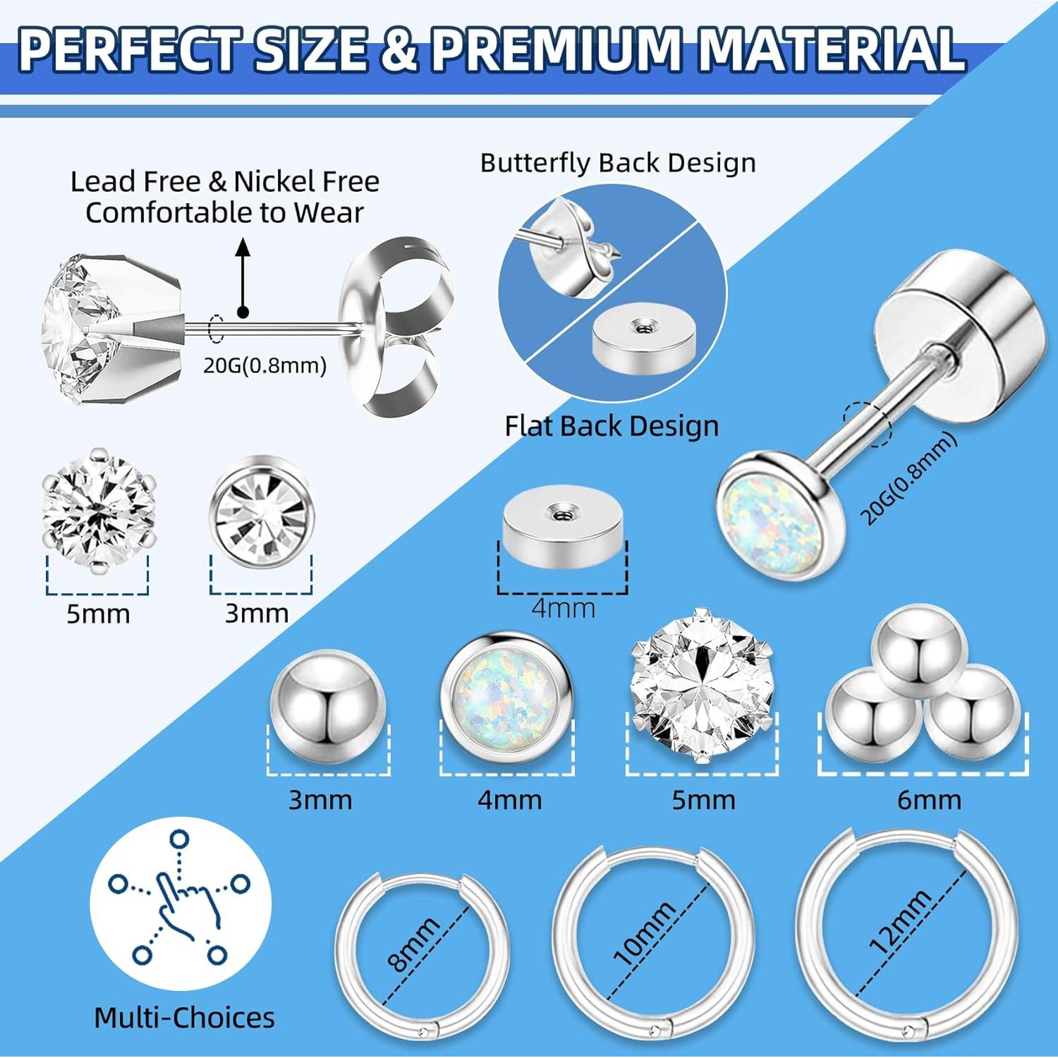 Kit de Perforación de Orejas 26 Piezas Nunpag - Incluye Aretes