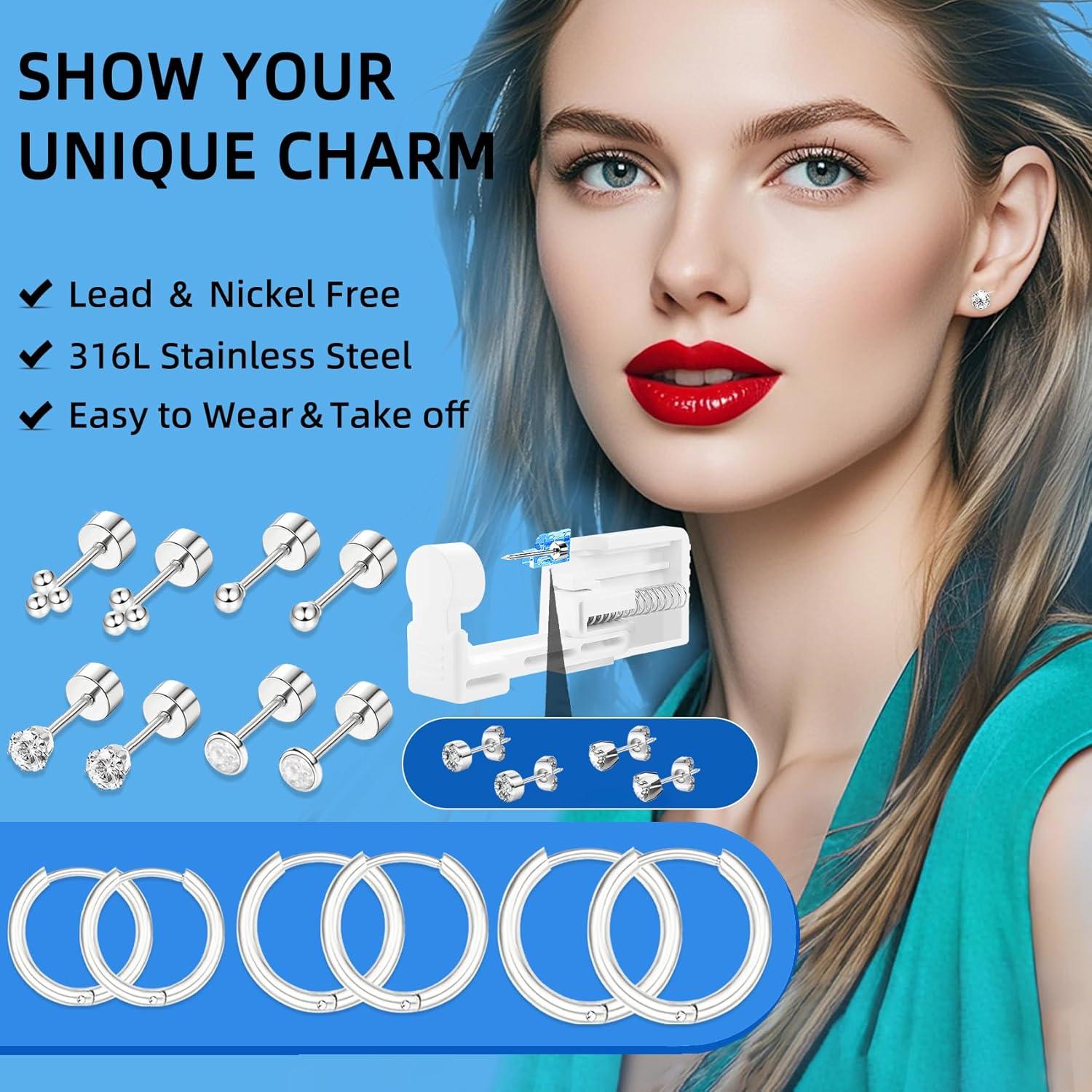 Kit de Perforación de Orejas 26 Piezas Nunpag - Incluye Aretes