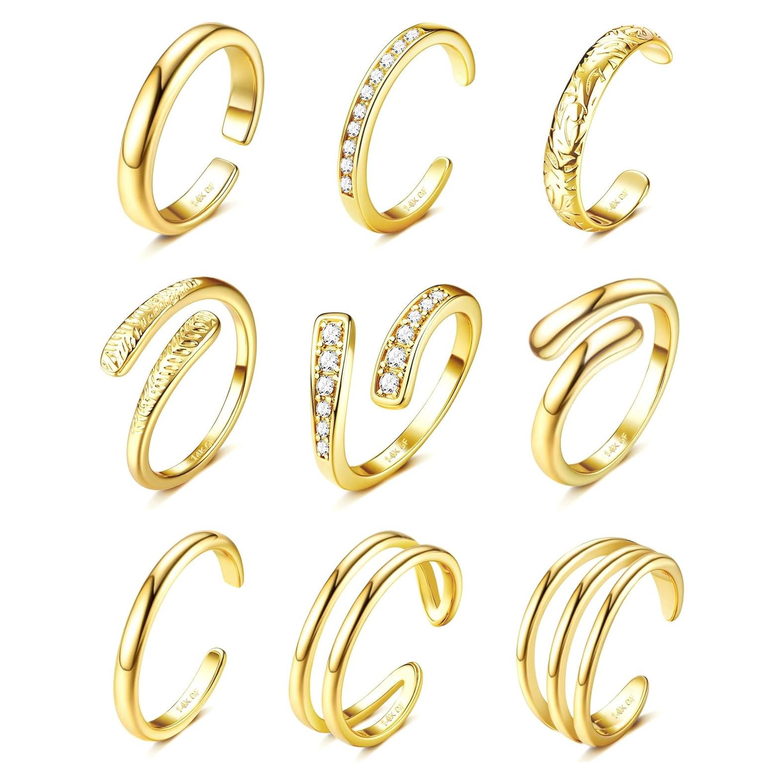 Anillos de Dedo Ajustables Besteel Oro 14K 9 Piezas CZ Mujeres