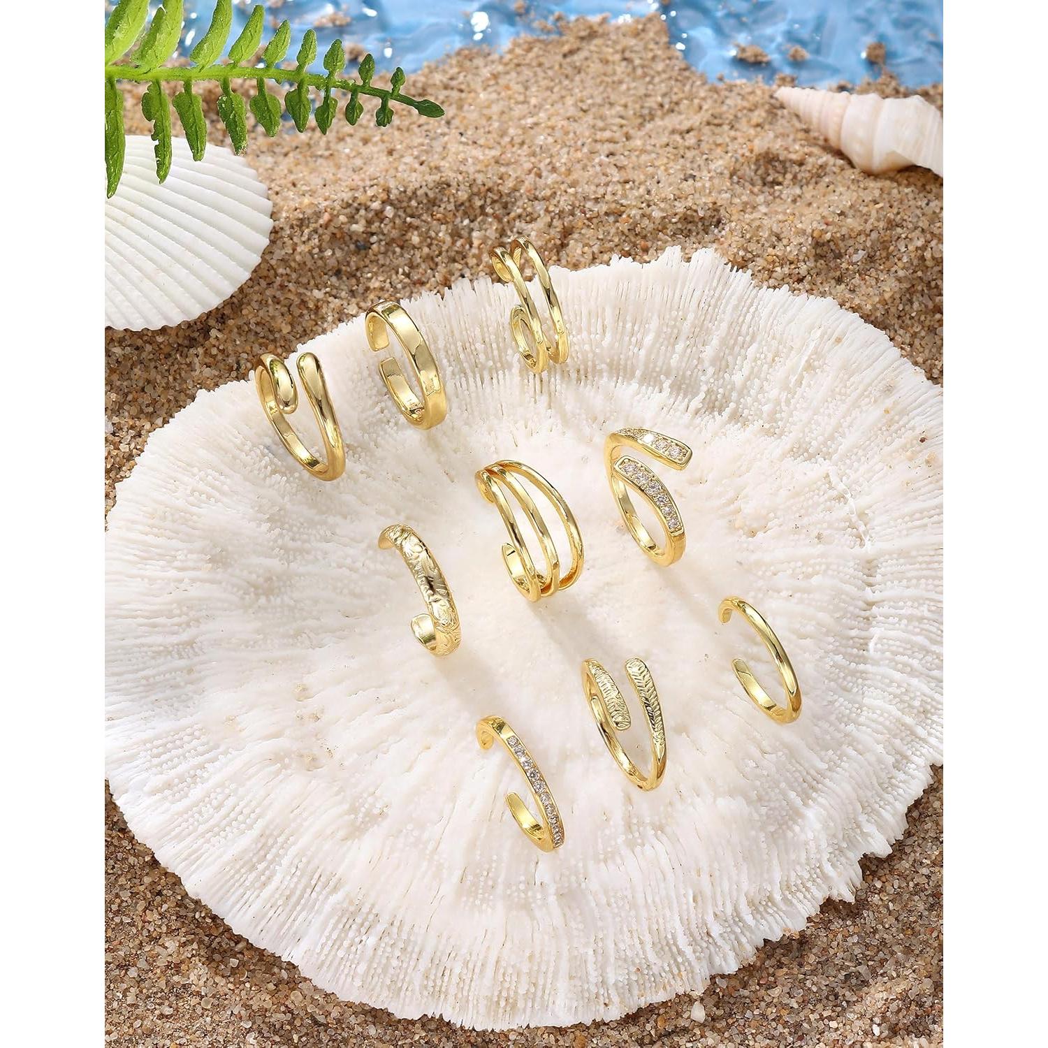 Anillos de Dedo Ajustables Besteel Oro 14K 9 Piezas CZ Mujeres