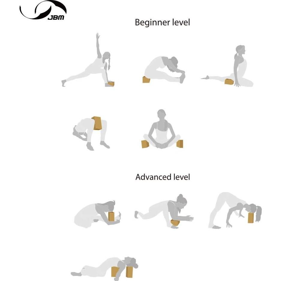 Bloques de Yoga JBM 2 Piezas Corcho y Correa 2.44m