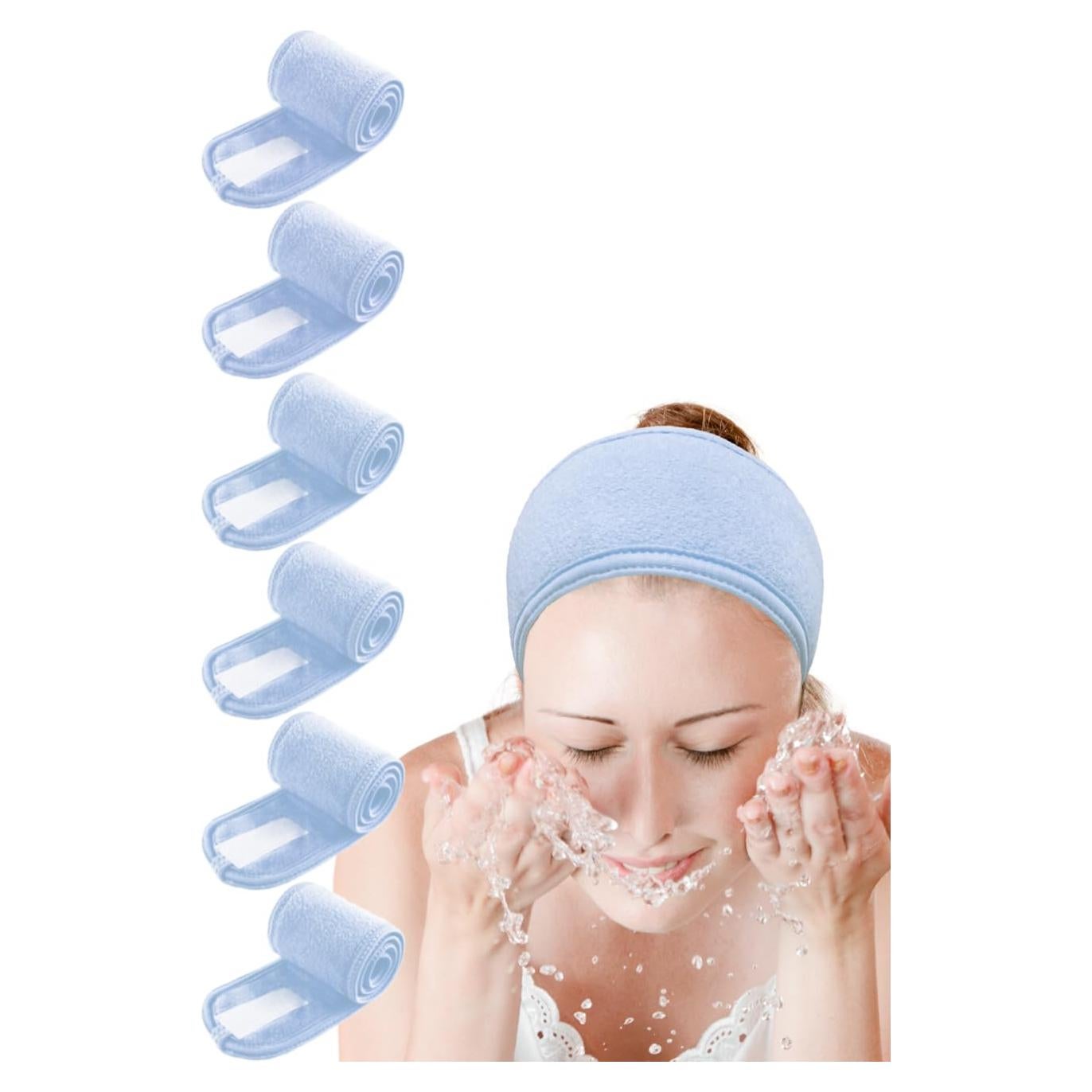 EUICAE Spa Headband Hair Towel Non-slip Stretchable Washable Makeup Facial Treatment Sport Headband for Face Wash Fits All White (Baby blue)