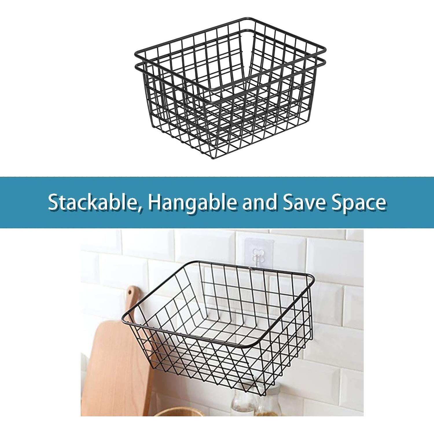 Cestas de Almacenamiento de Alambre Metalicas - Juego de 4 con Forros - Negro