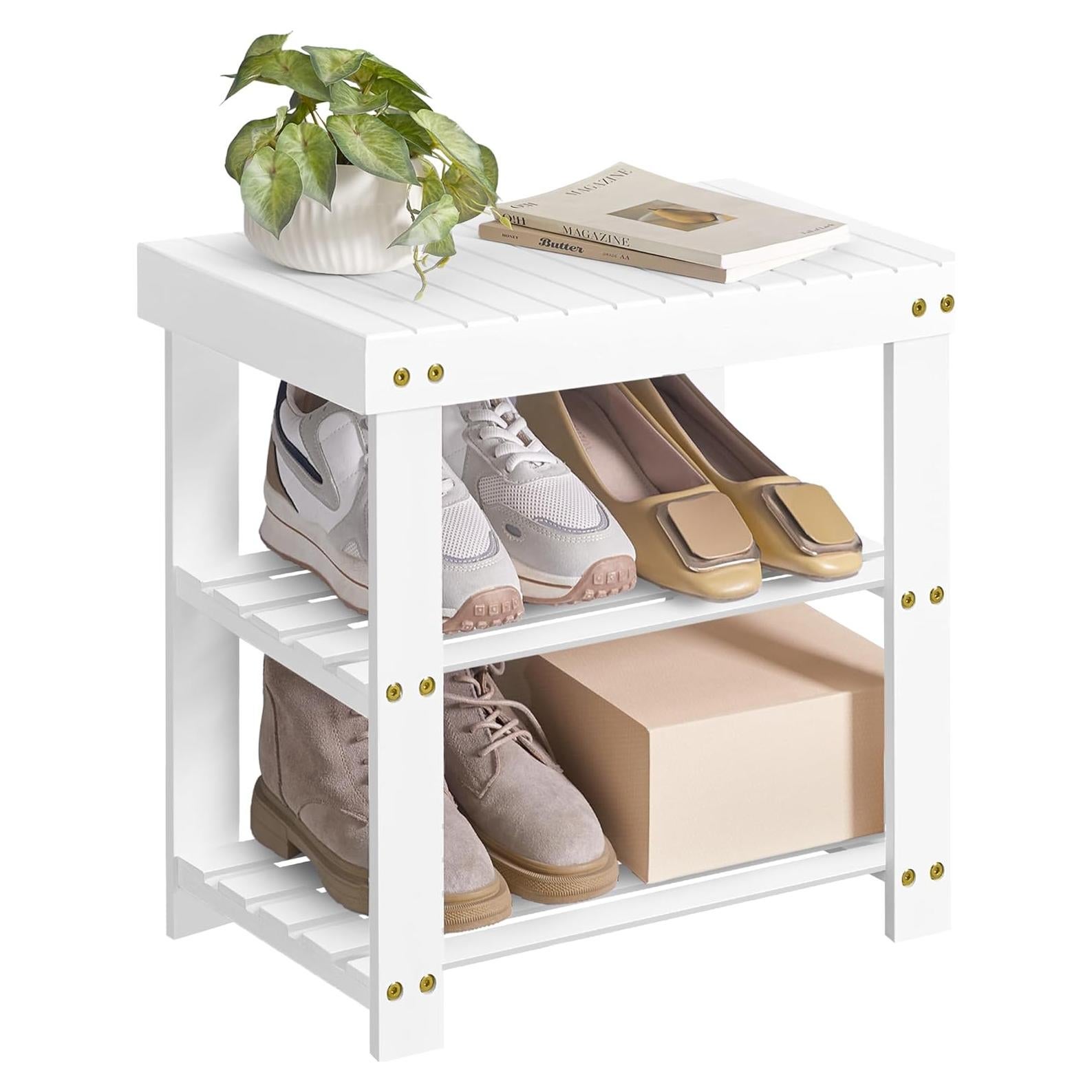 Banco para Zapatos SONGMICS de Bambú 3 Niveles Blanco Nube