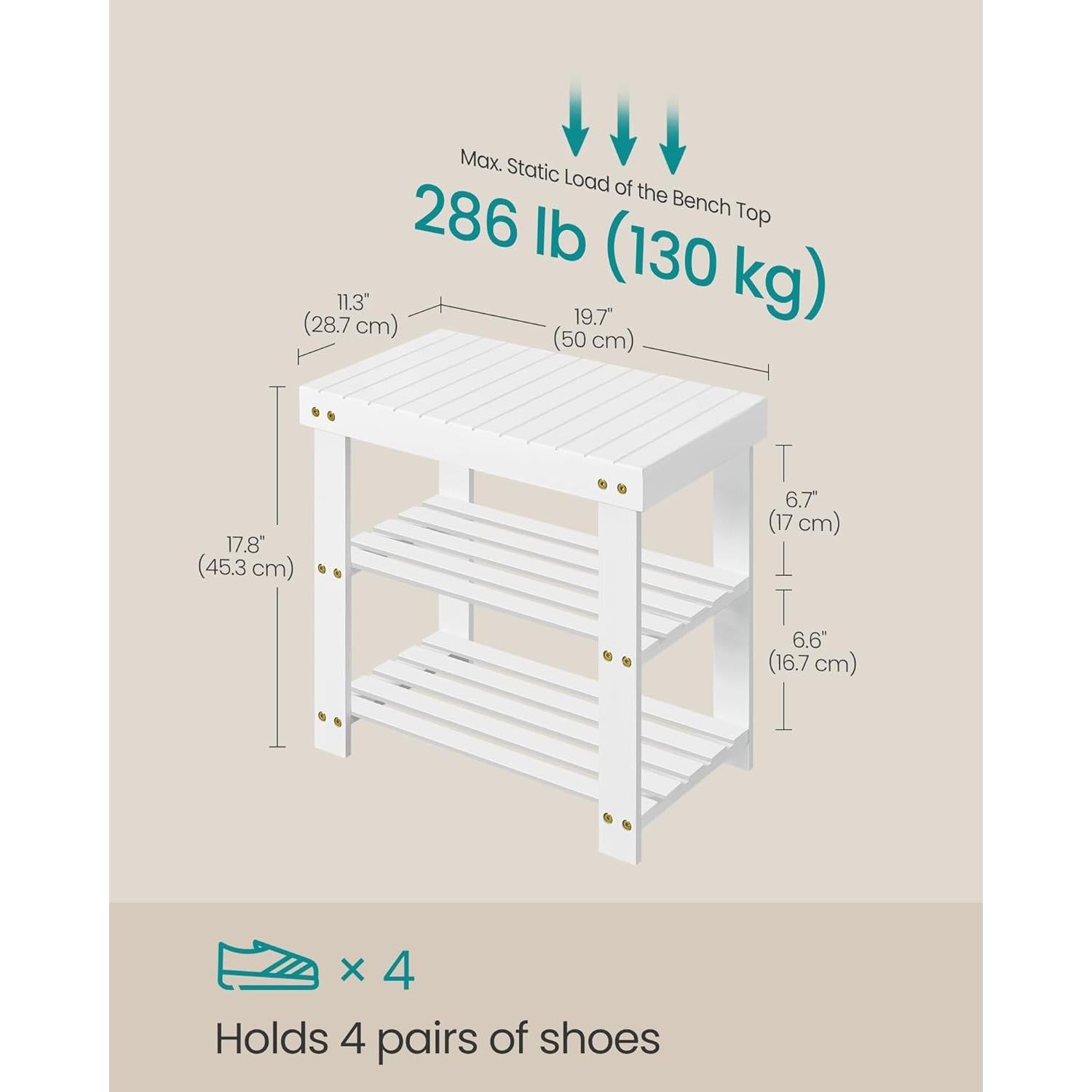 Banco para Zapatos SONGMICS de Bambú 3 Niveles Blanco Nube