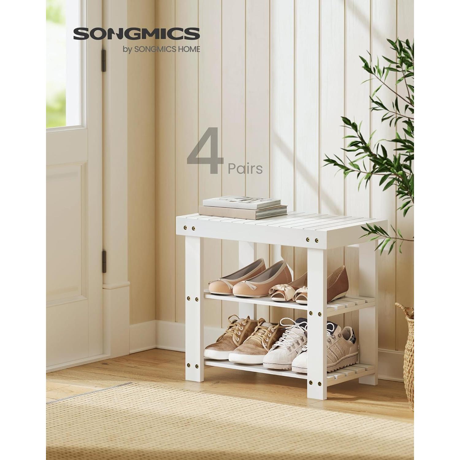 Banco para Zapatos SONGMICS de Bambú 3 Niveles Blanco Nube