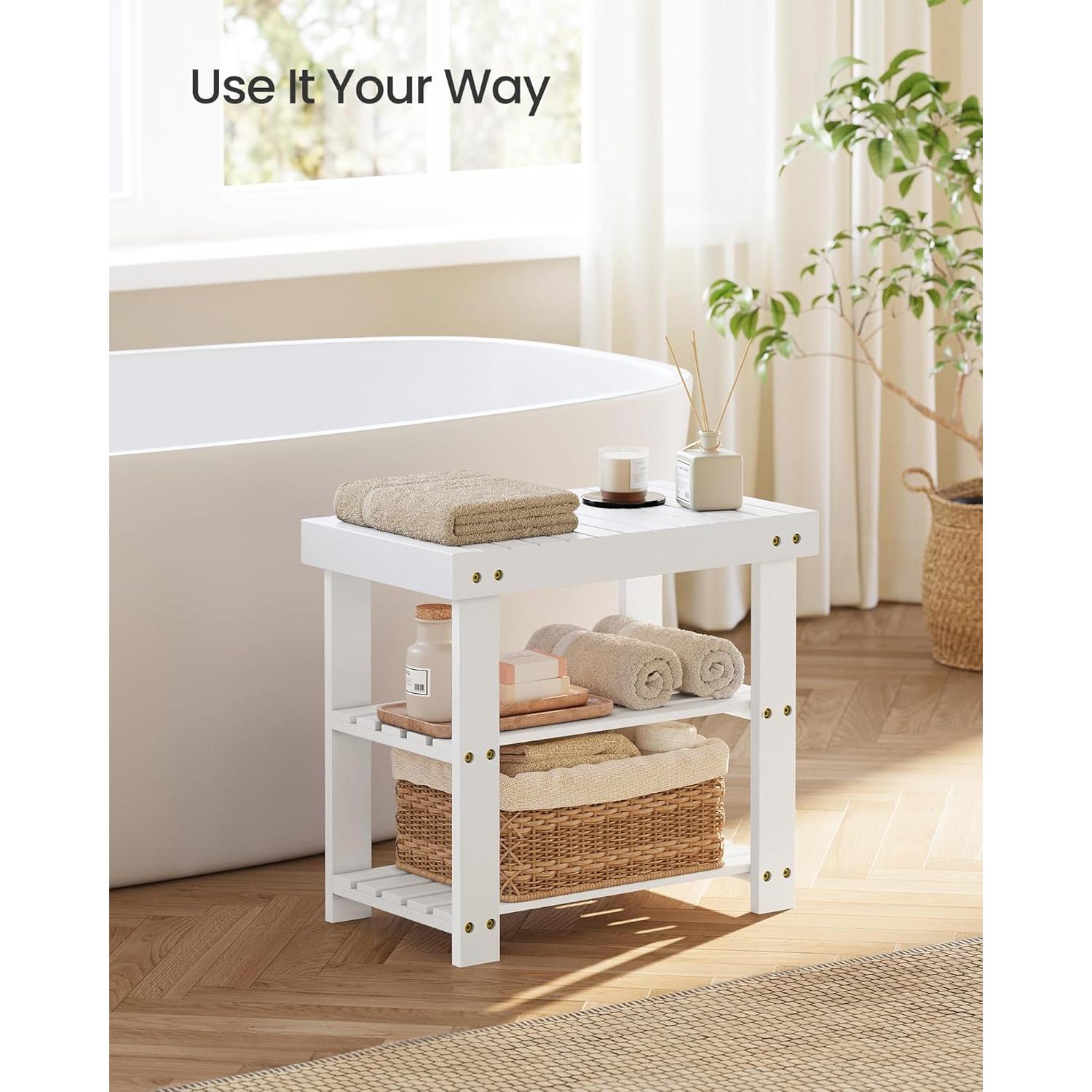 Banco para Zapatos SONGMICS de Bambú 3 Niveles Blanco Nube