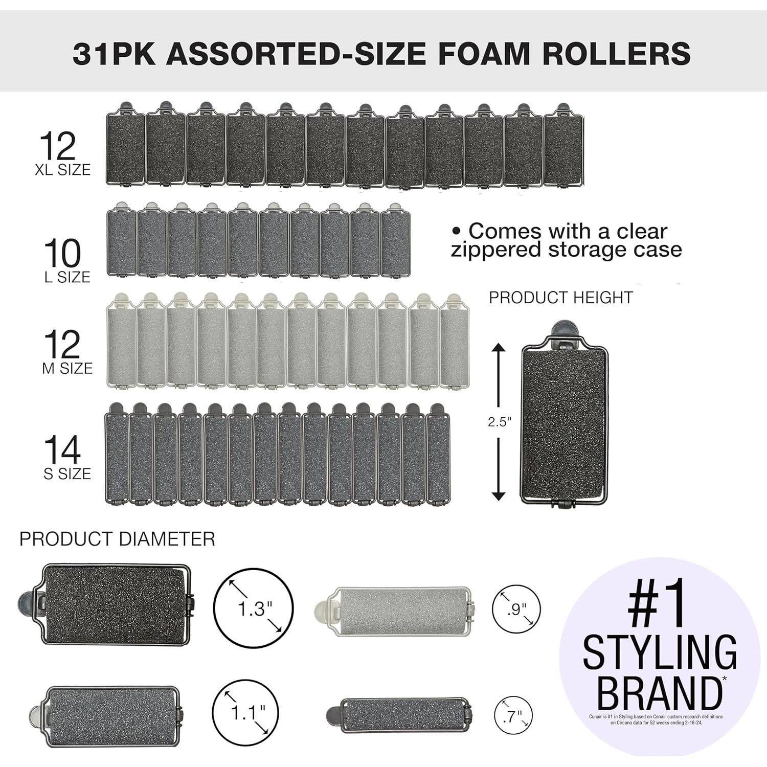 Rulos de Espuma Conair 48 Piezas - Rizos Sin Calor - Negro y Gris