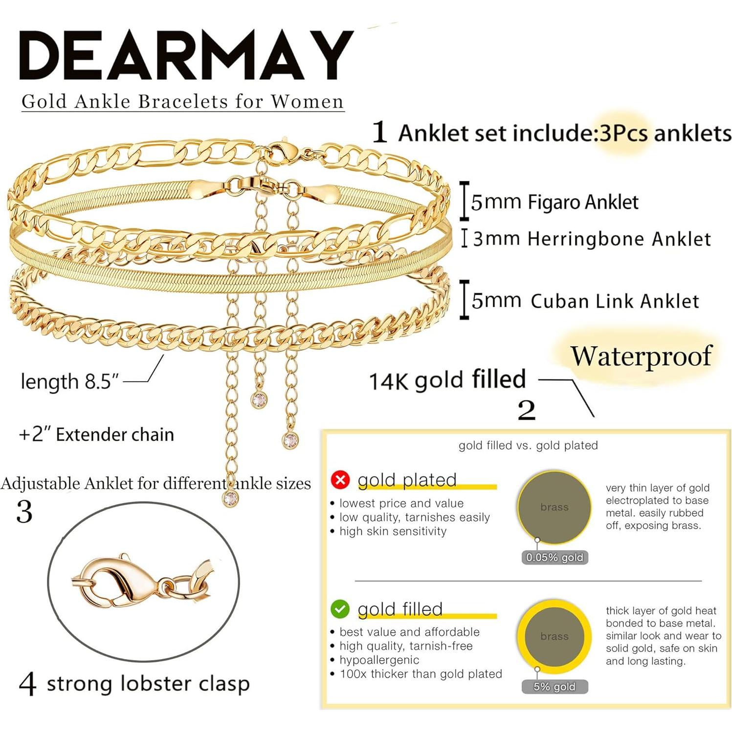 Conjunto de Pulseras de Tobillo DEARMAY Oro 14K Mujeres