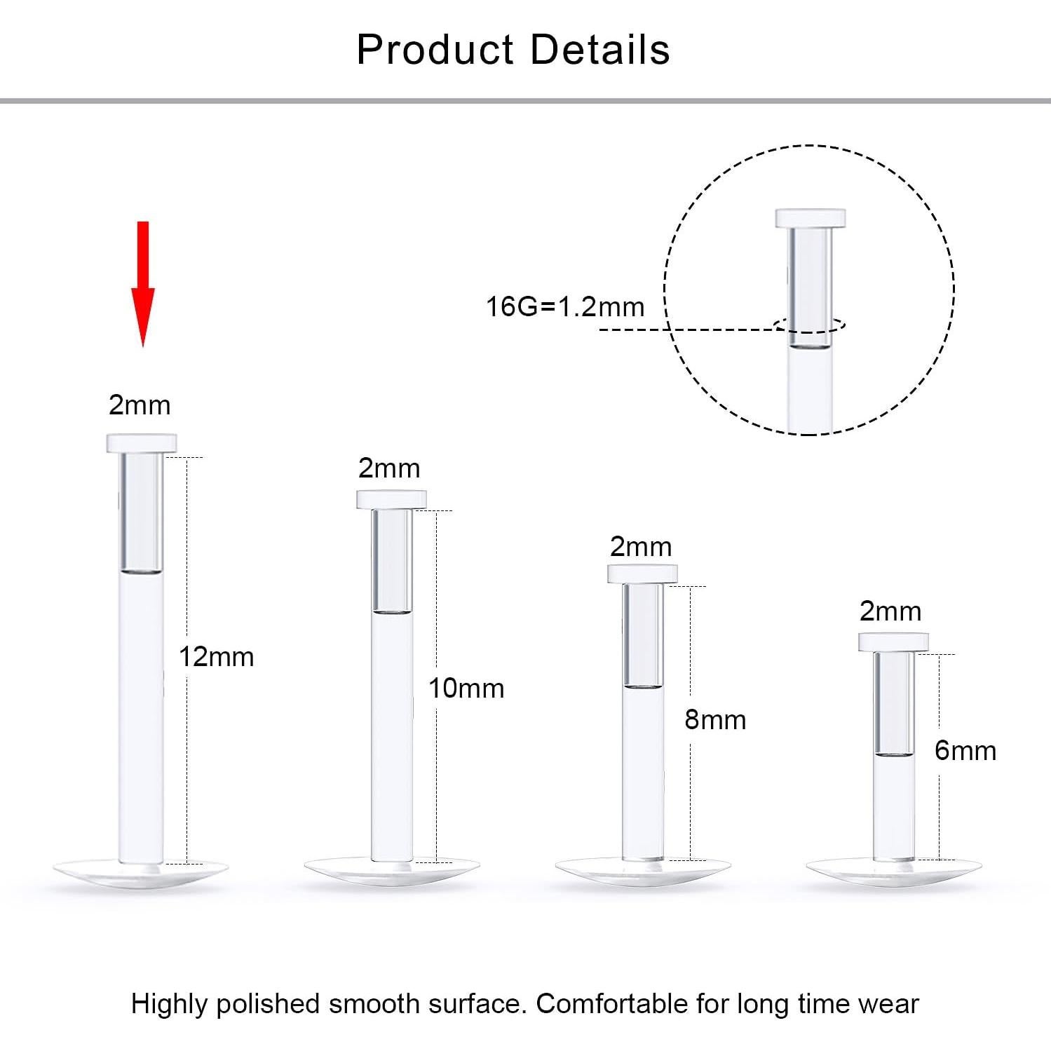 Pendientes Transparentes Lcolyoli 16G 6-12mm Anillos Labret